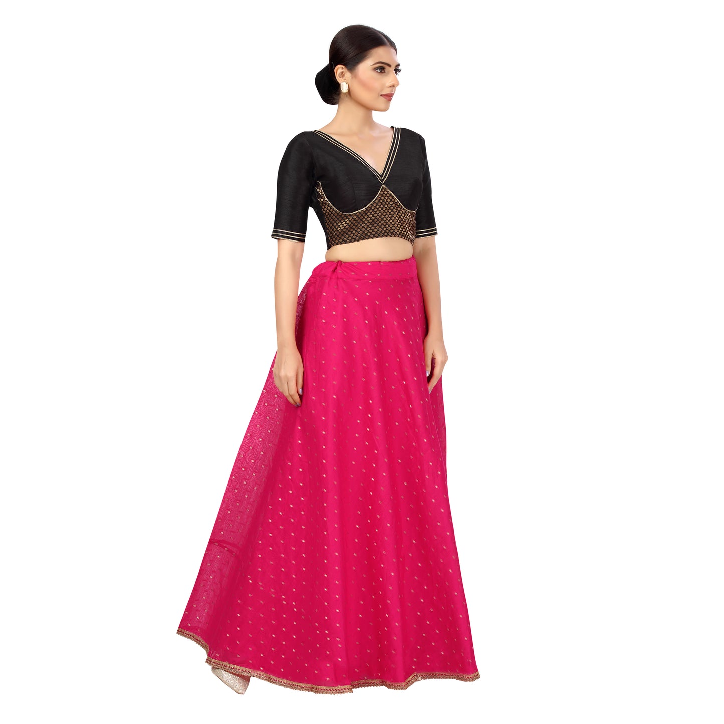 Women's Polyester Chanderi Silk Skirt Lehenga (2456 - Pink)