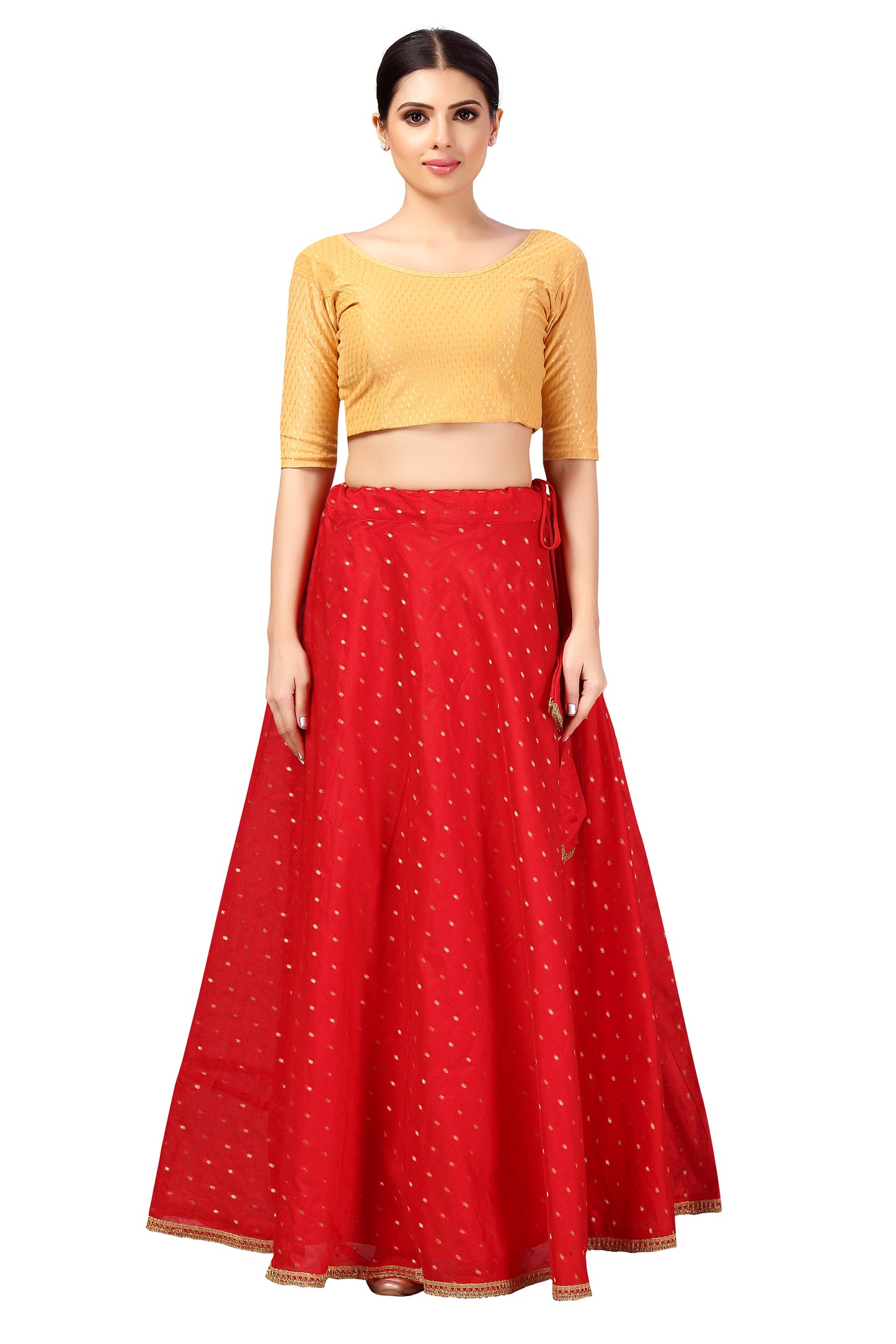 Women's Polyester Chanderi Silk Skirt Lehenga (2456 - Red)