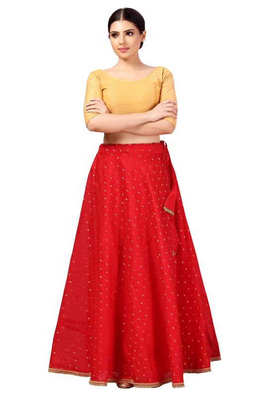 Women's Polyester Chanderi Silk Skirt Lehenga (2456 - Red)