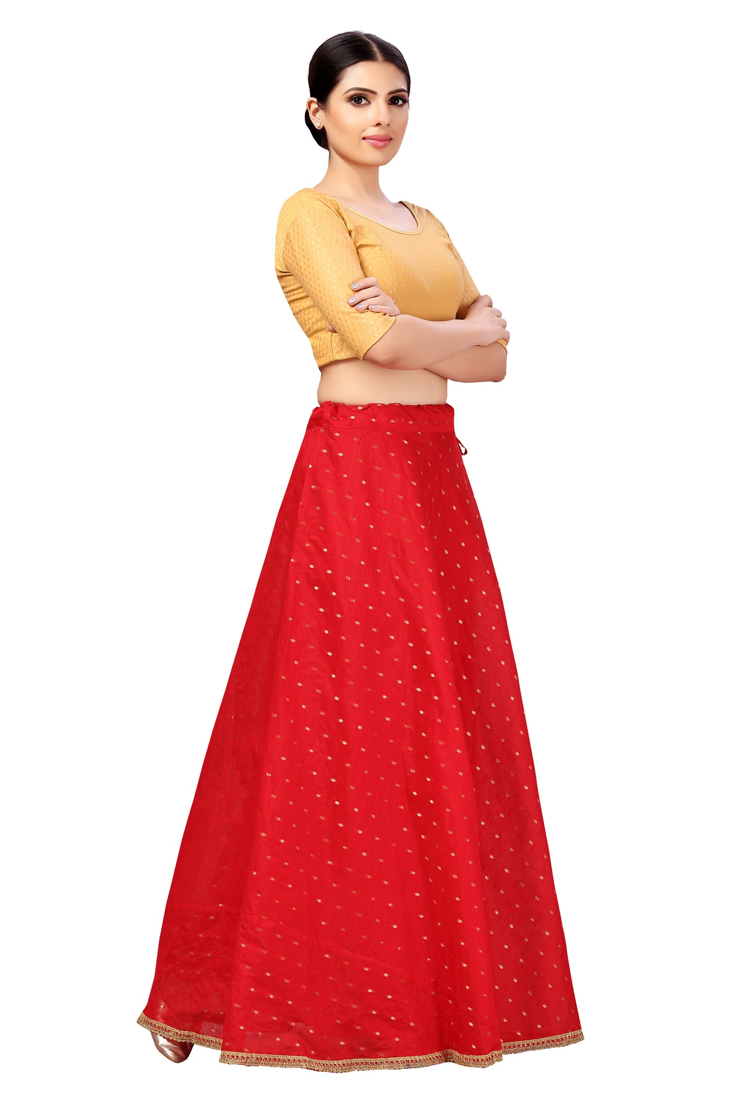 Women's Polyester Chanderi Silk Skirt Lehenga (2456 - Red)