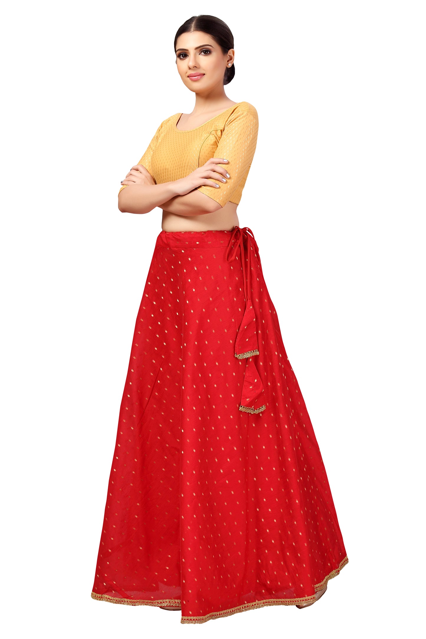 Women's Polyester Chanderi Silk Skirt Lehenga (2456 - Red)