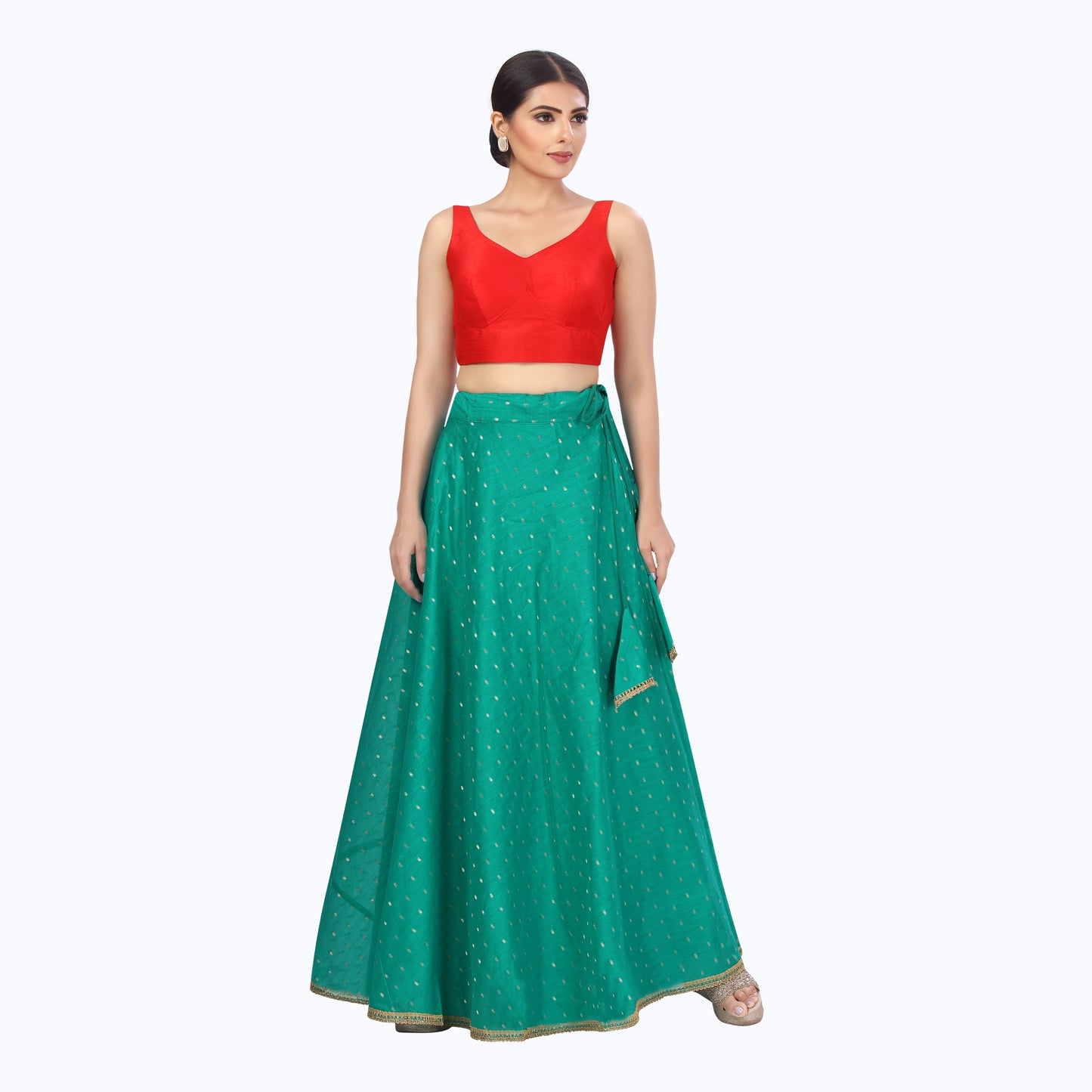 Women's Polyester Chanderi Silk Skirt Lehenga (2456 - Rama Green)