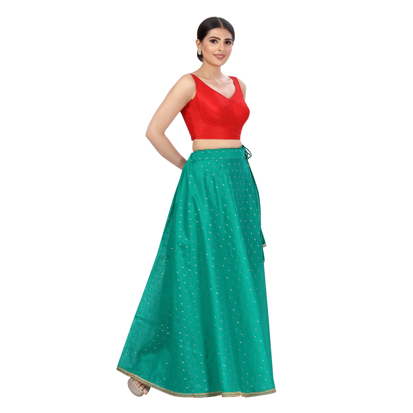 Women's Polyester Chanderi Silk Skirt Lehenga (2456 - Rama Green)