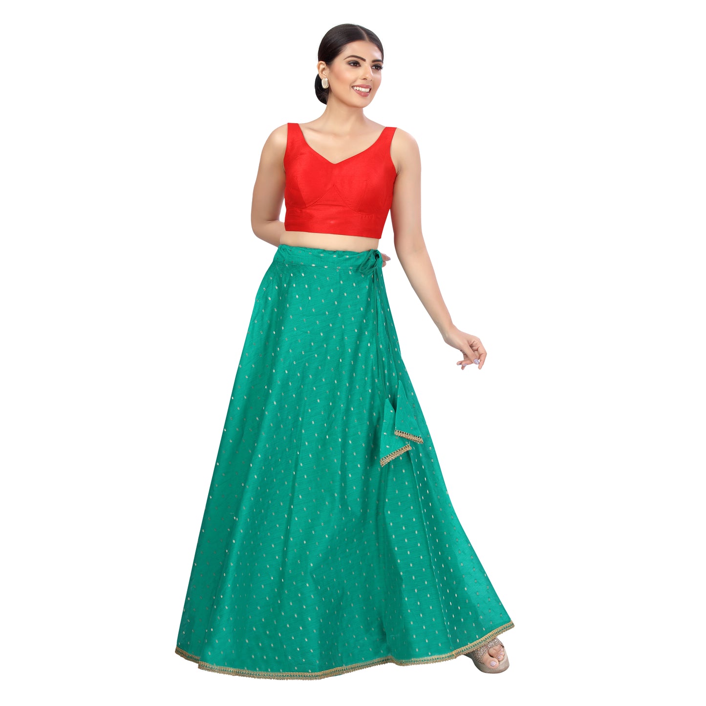 Women's Polyester Chanderi Silk Skirt Lehenga (2456 - Rama Green)