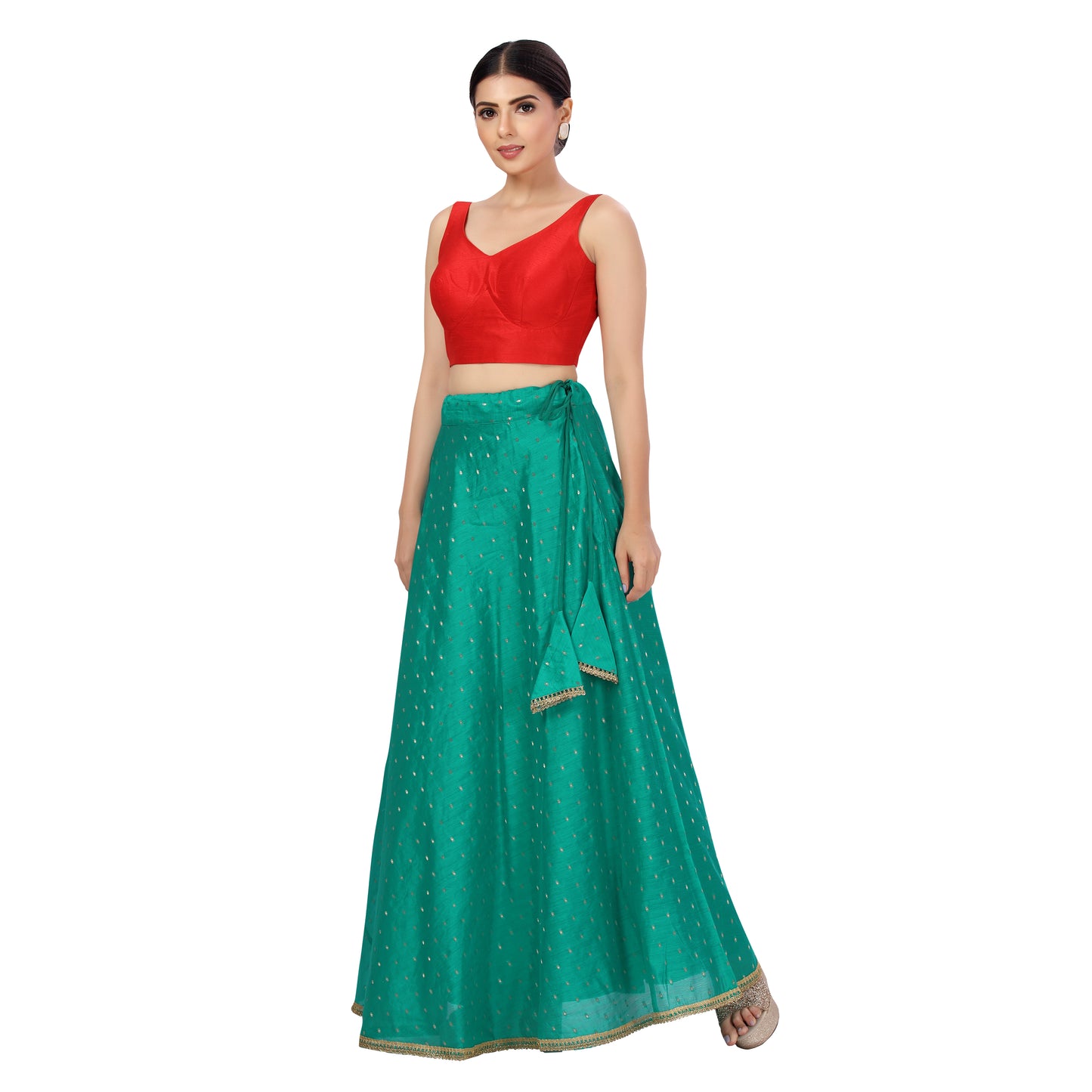 Women's Polyester Chanderi Silk Skirt Lehenga (2456 - Rama Green)