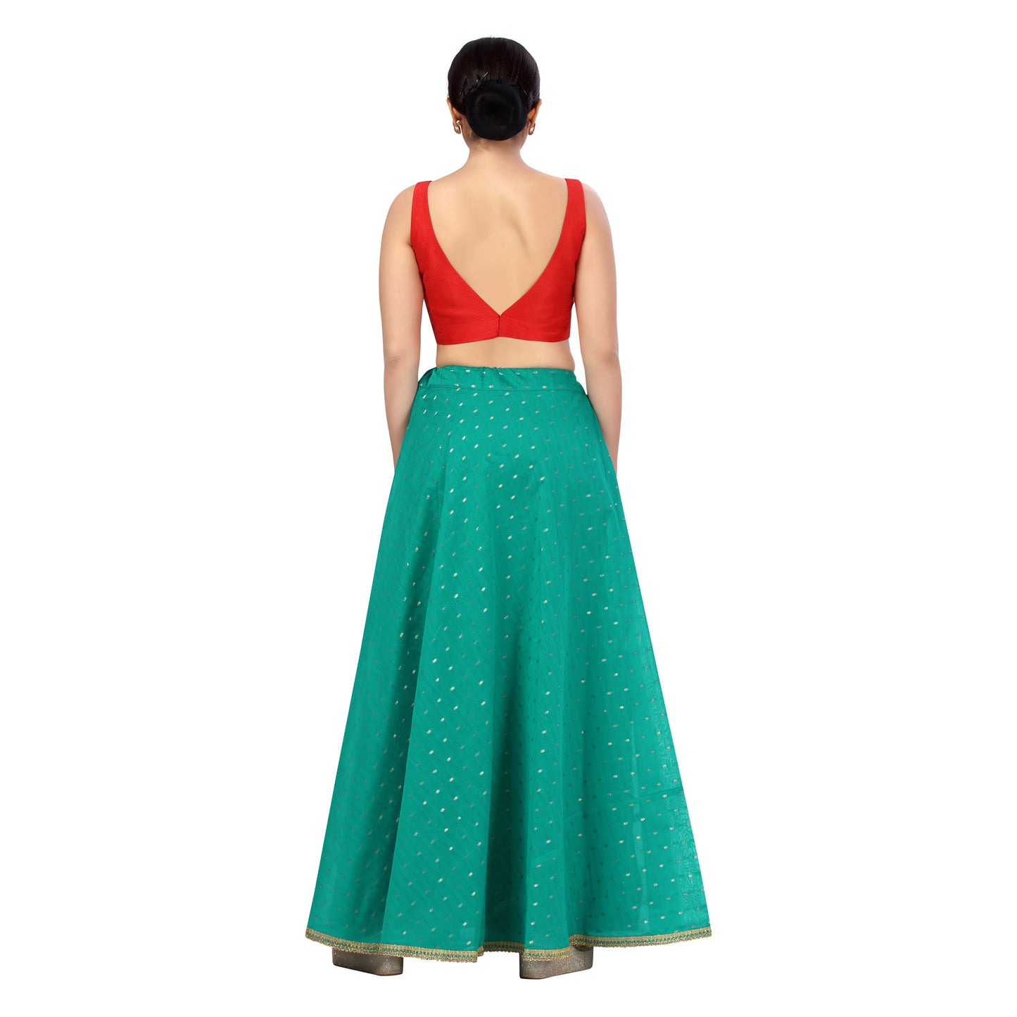 Women's Polyester Chanderi Silk Skirt Lehenga (2456 - Rama Green)