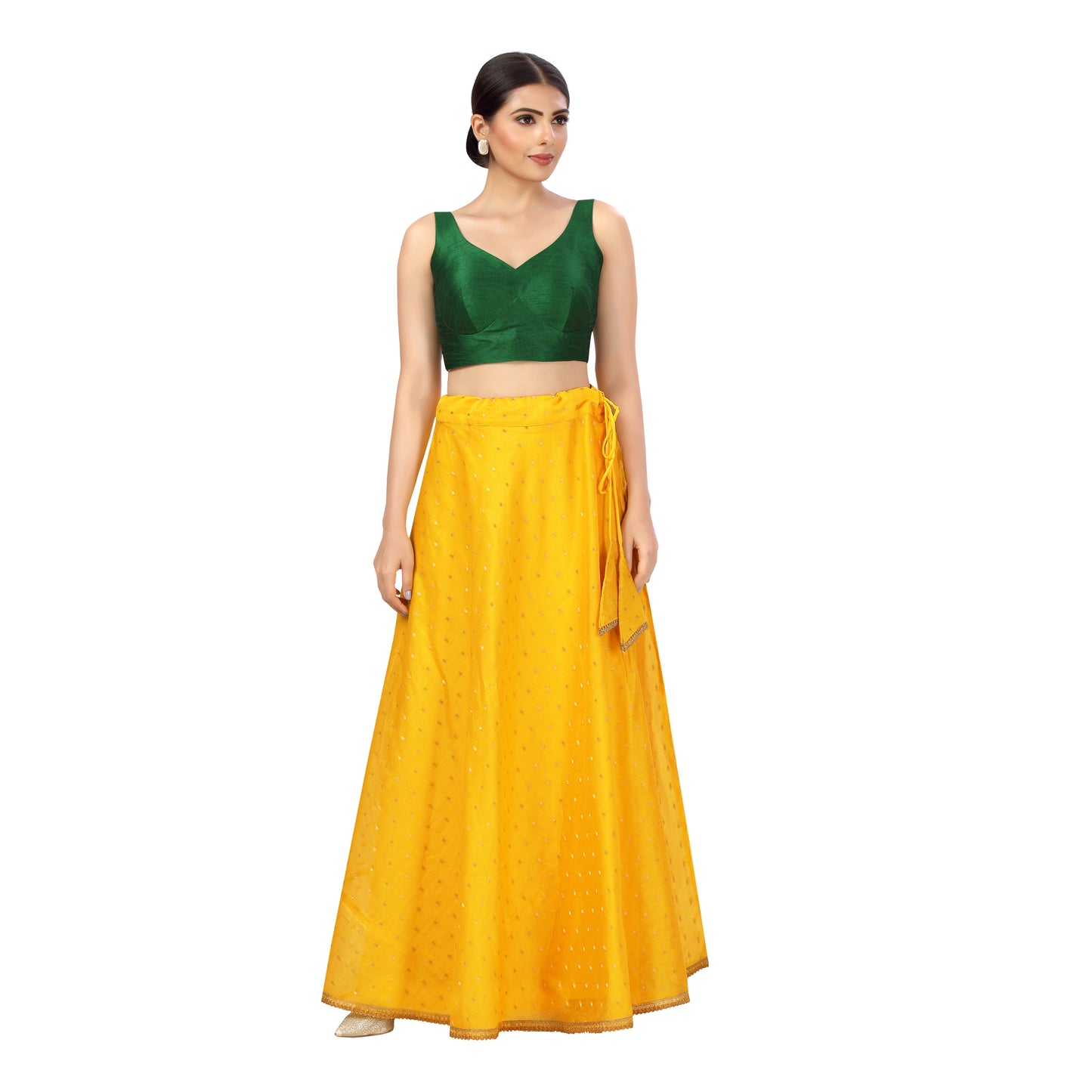 Women's Polyester Chanderi Silk Skirt Lehenga (2456 - Yellow)