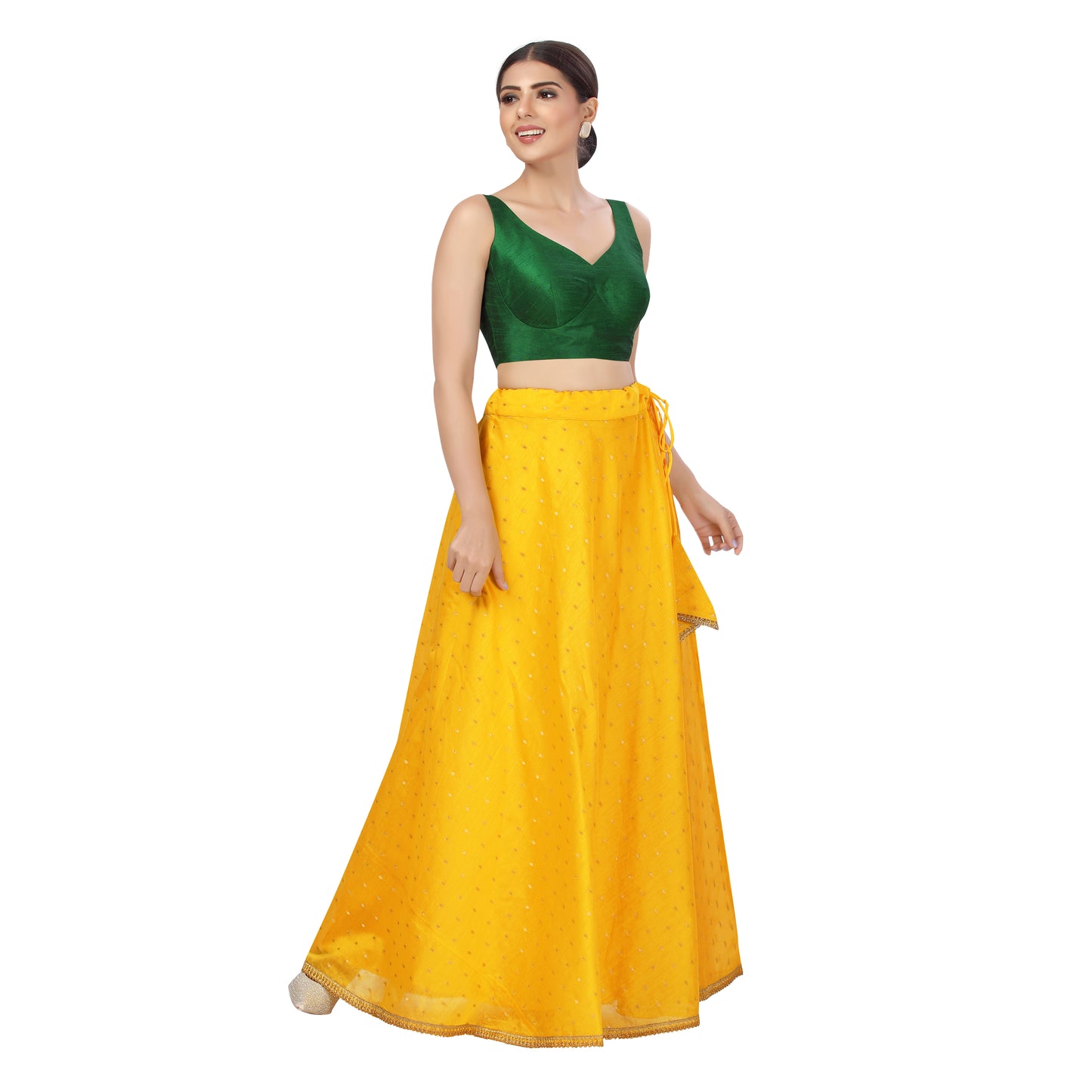 Women's Polyester Chanderi Silk Skirt Lehenga (2456 - Yellow)