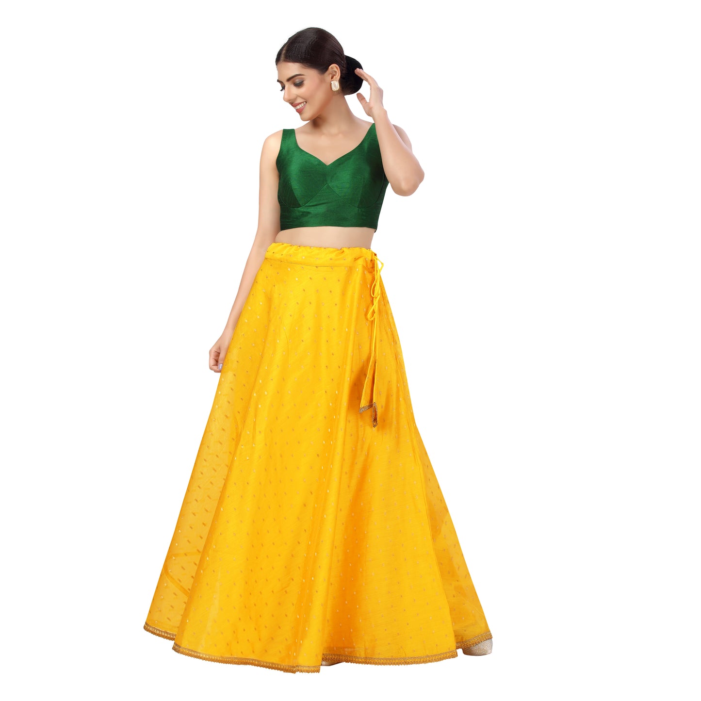 Women's Polyester Chanderi Silk Skirt Lehenga (2456 - Yellow)