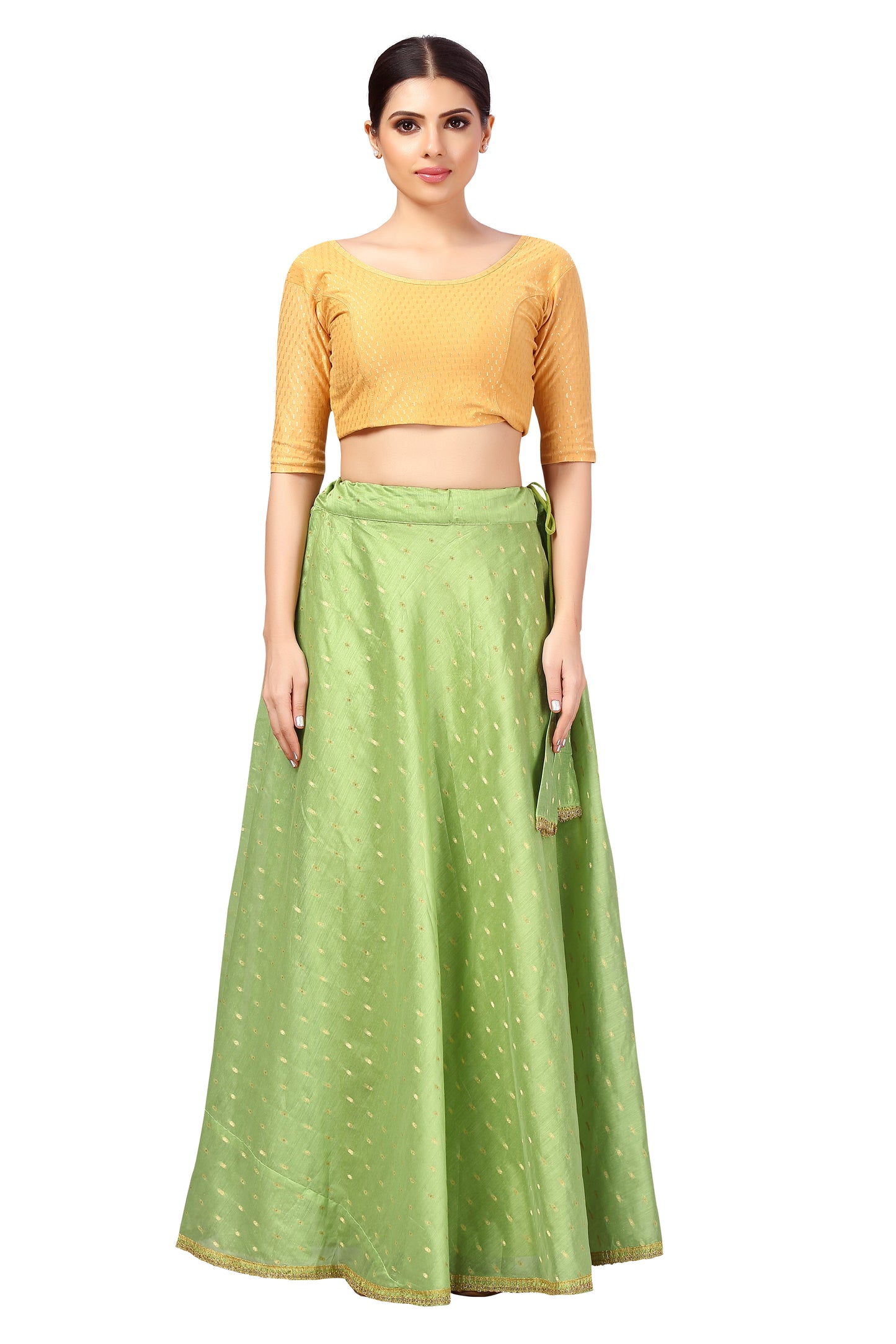 Women's Polyester Chanderi Silk Skirt Lehenga (2456 - Pista)