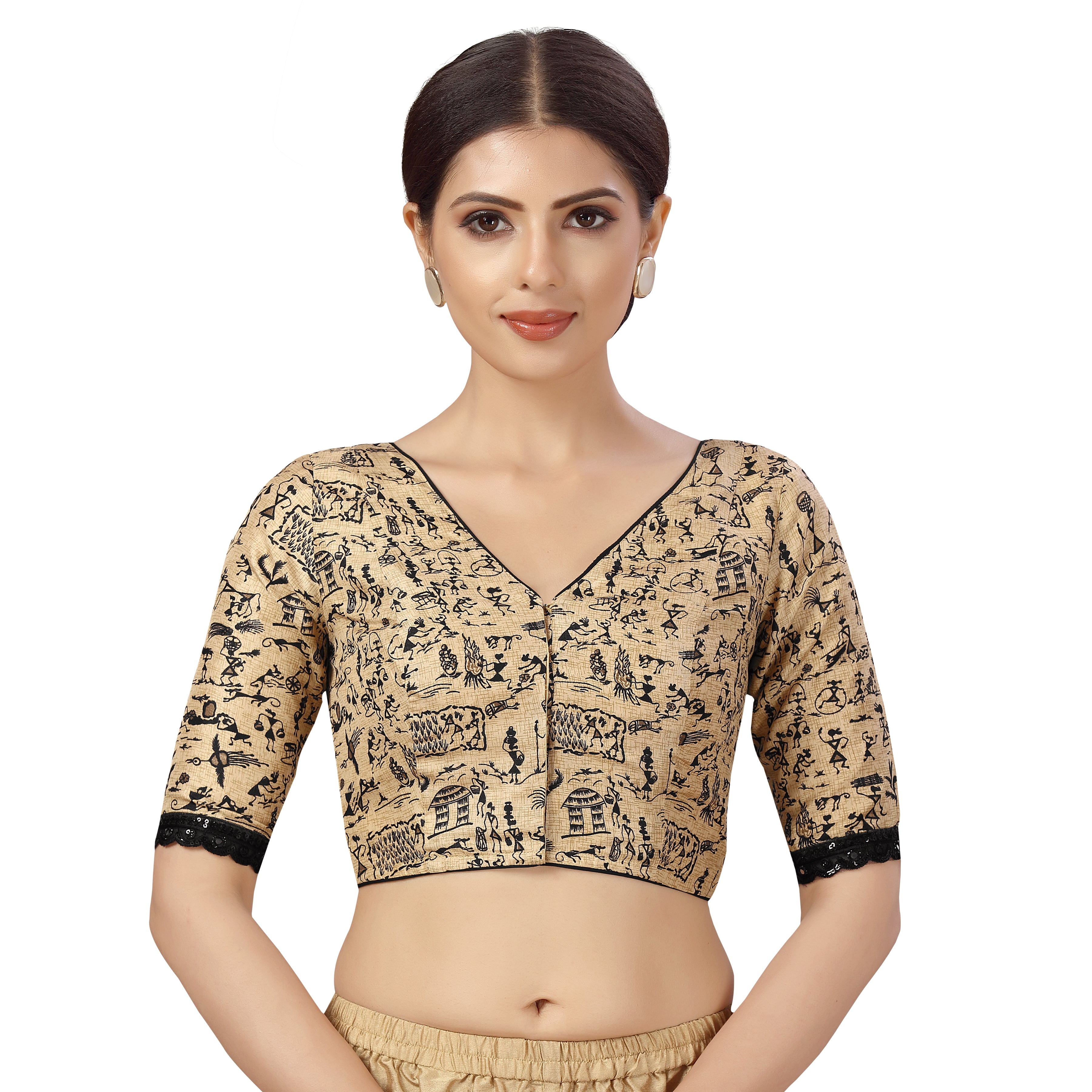 Buy Indian Saree Choli Lehenga Blouse Golden Beige Long Sleeve Online in  India - Etsy