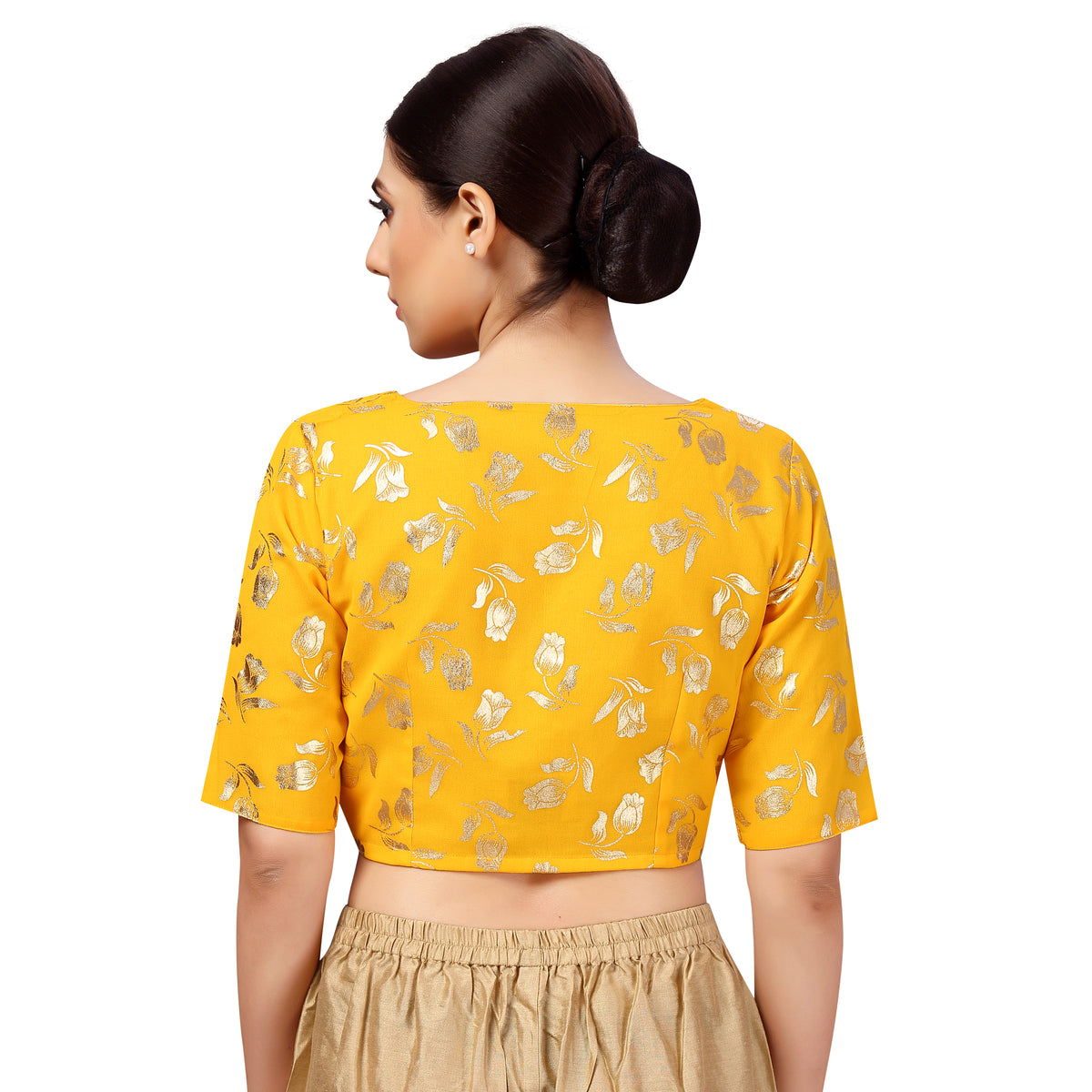 Women's Polyester And Georgette Elbow Length Sleeves Saree Blouse (2469 - Yellow)