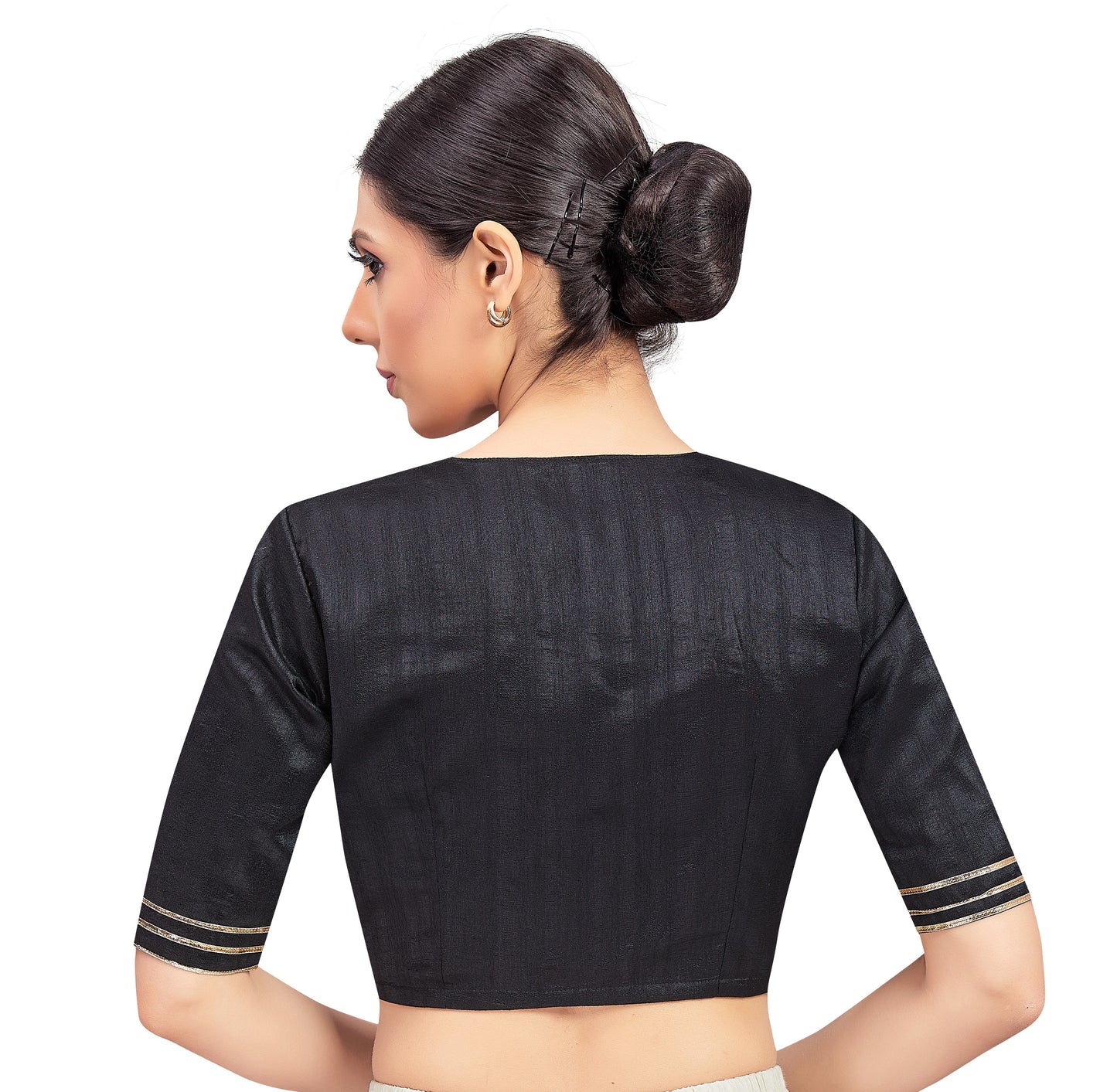 Women's Black Readymade Silky Elbow Length Sleeves Saree Blouse (Design 2470)