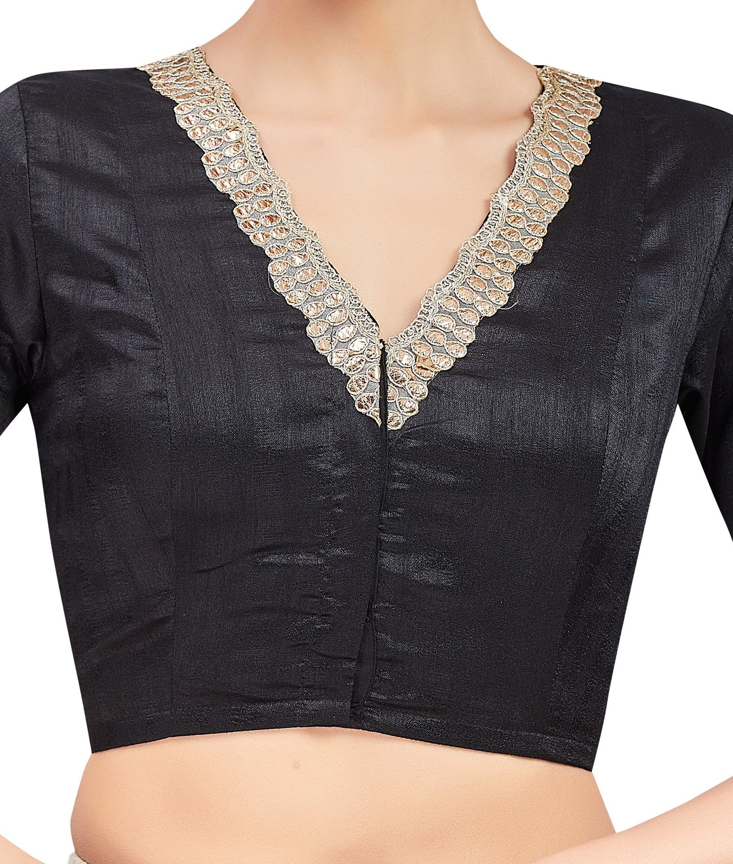 Women's Black Readymade Silky Elbow Length Sleeves Saree Blouse (Design 2470)