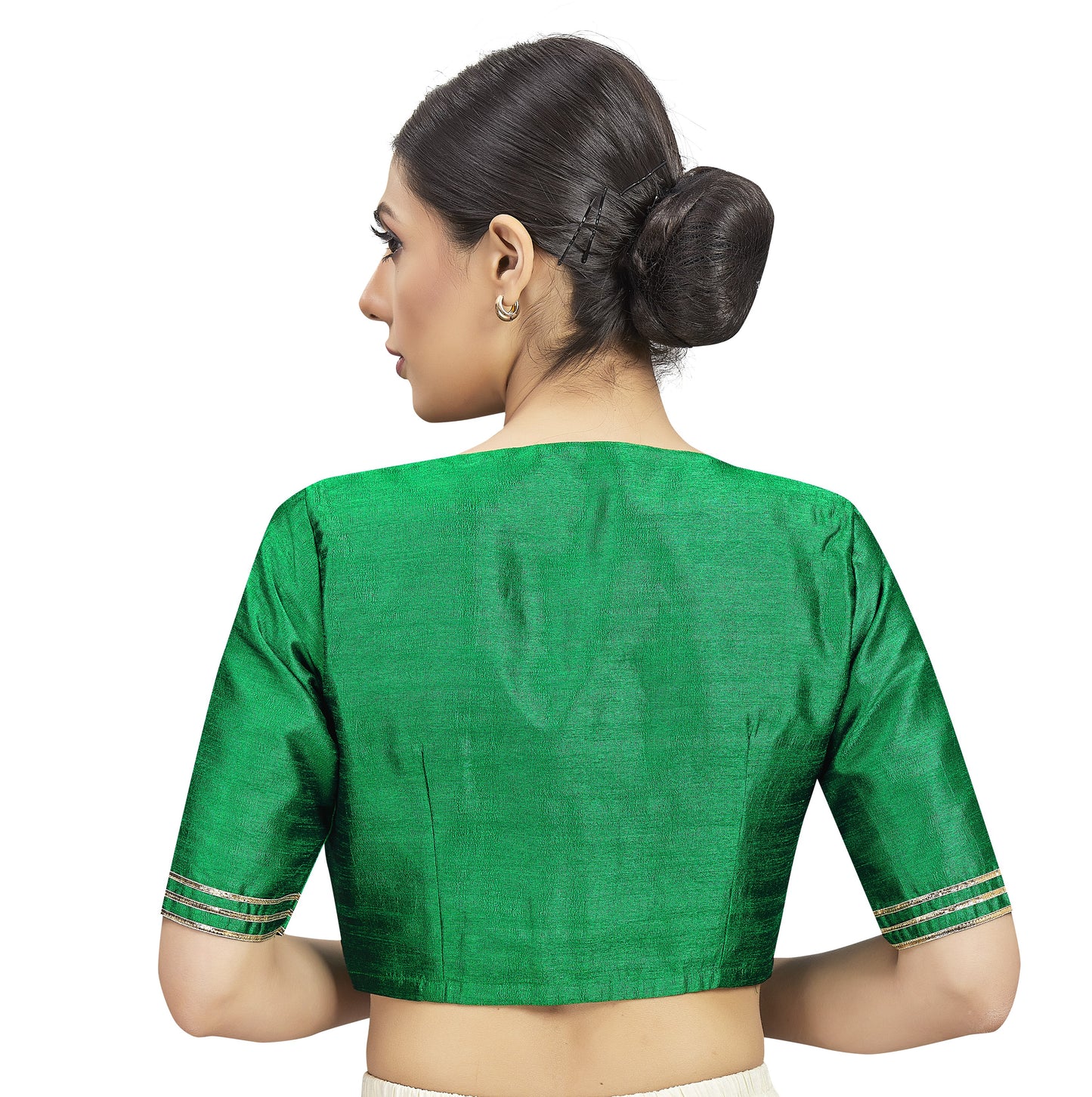 Women's Green Readymade Silky Elbow Length Sleeves Saree Blouse (Design 2470)