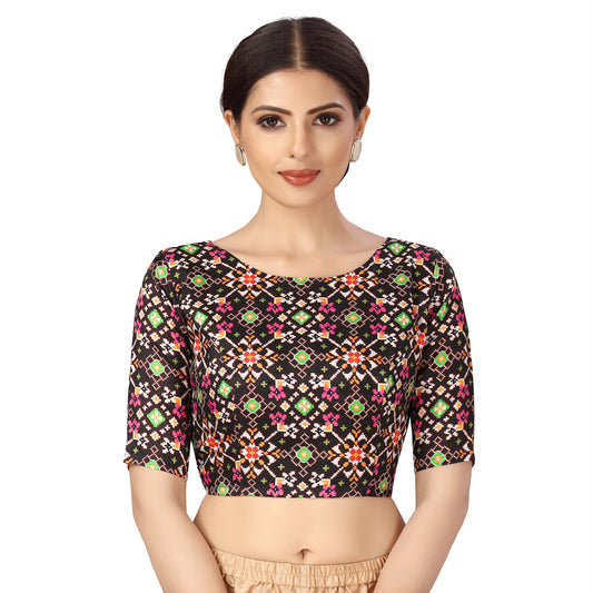 Women's Black Printed Silk Polyester Blouse (Design 2471)