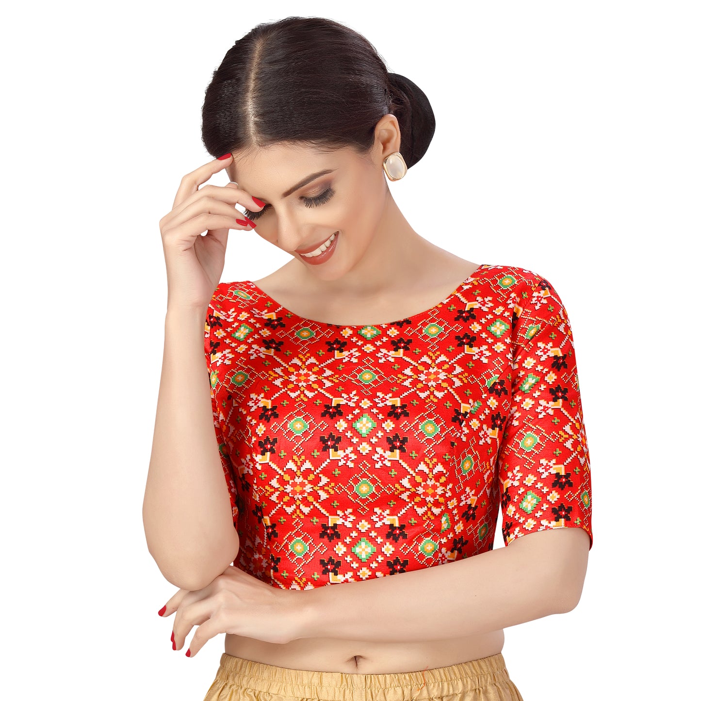 Women's Red Printed Silk Polyester Blouse (Design 2471)