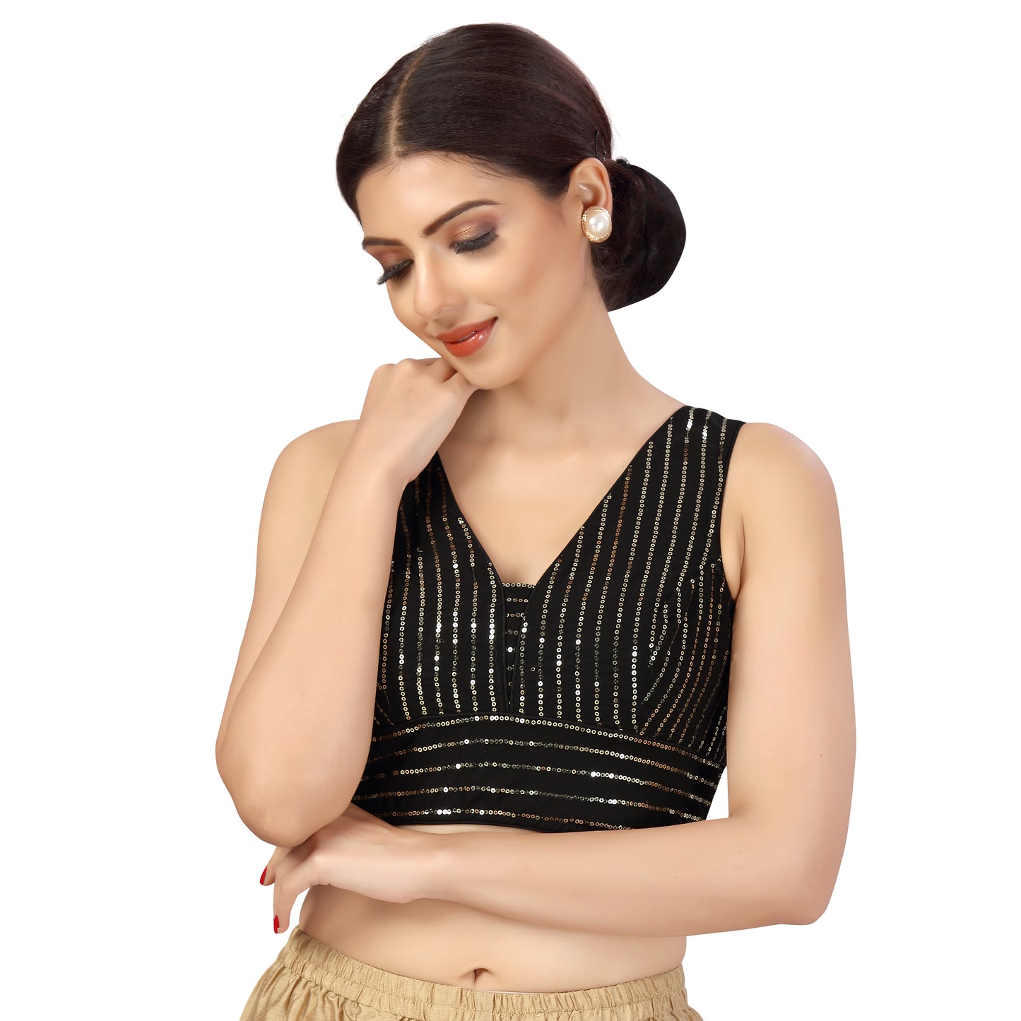 Women's Black Sequined Georgette Blouse (Design 2472)