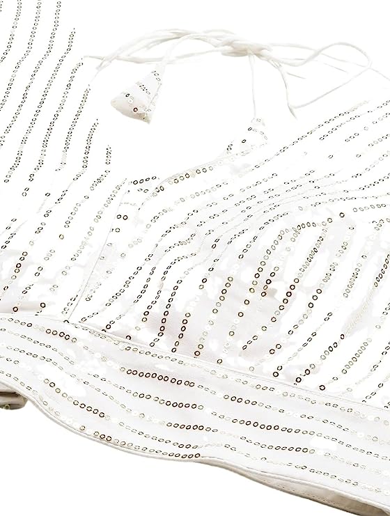 Women's Sequin Embroidery Sleeveless Saree Blouse (2472 - White)