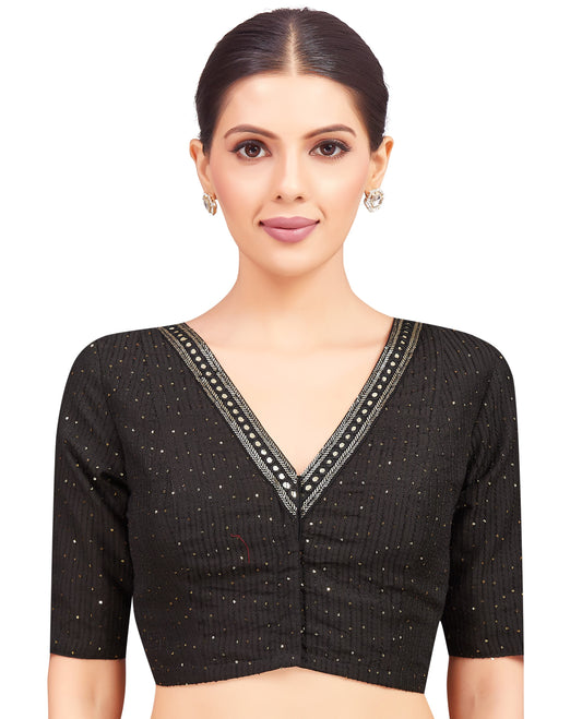 Women's Black Readymade Polyester Elbow Length Sleeves Saree Blous (Design 2477)
