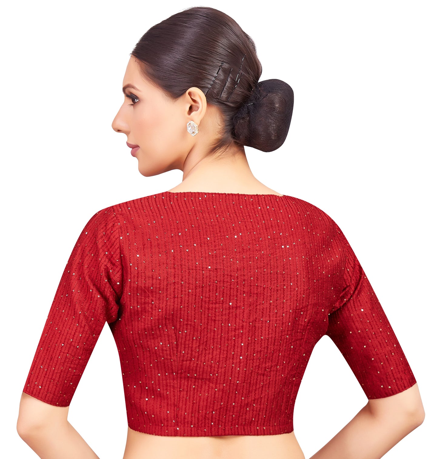 Women's Maroon Readymade Polyester Elbow Length Sleeves Saree Blous (Design 2477)