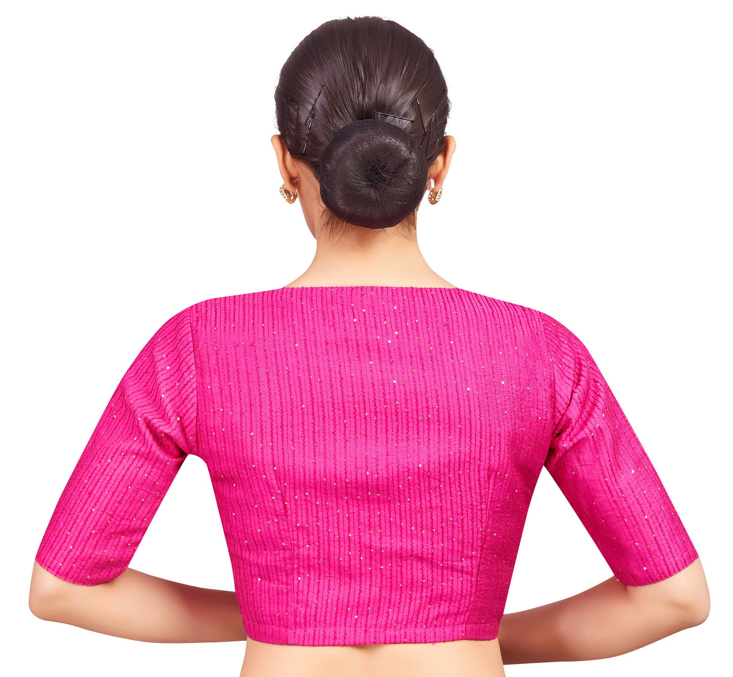 Women's Pink Readymade Polyester Elbow Length Sleeves Saree Blous (Design 2477)