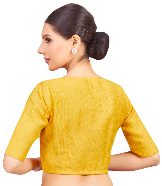 Women's Yellow Readymade Polyester Elbow Length Sleeves Saree Blous (Design 2477)