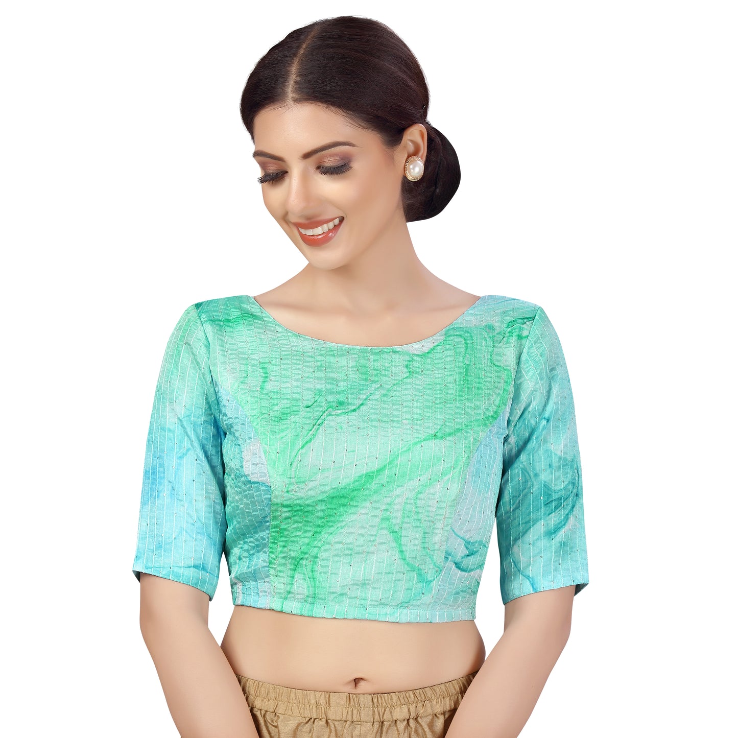 Women's Green Pastel Tie N Dye with Sequin Blouse (Design 2485)