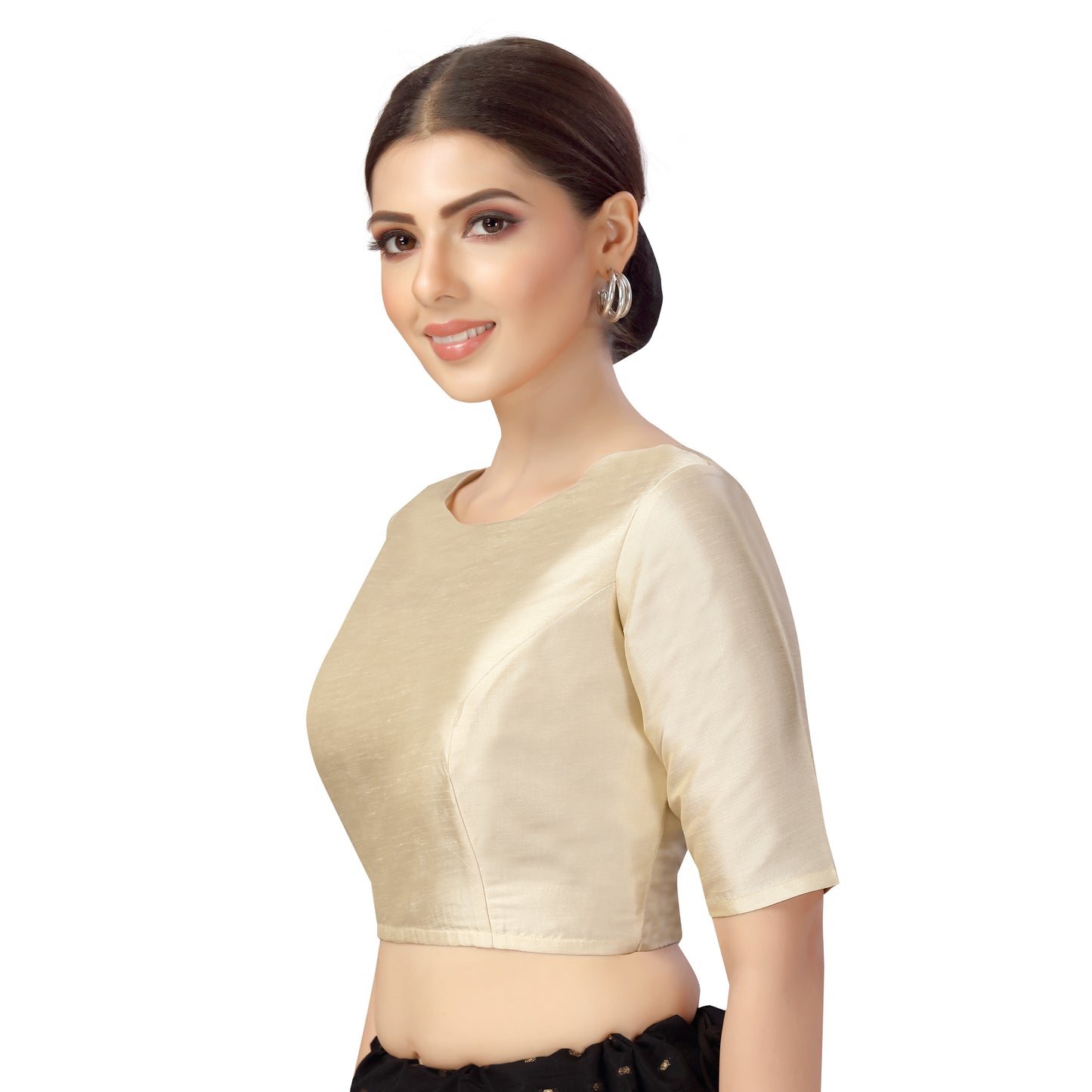 Women's Polyester Elbow Length Sleeves Plain Coloured Saree Blouse (2547 - Gold)