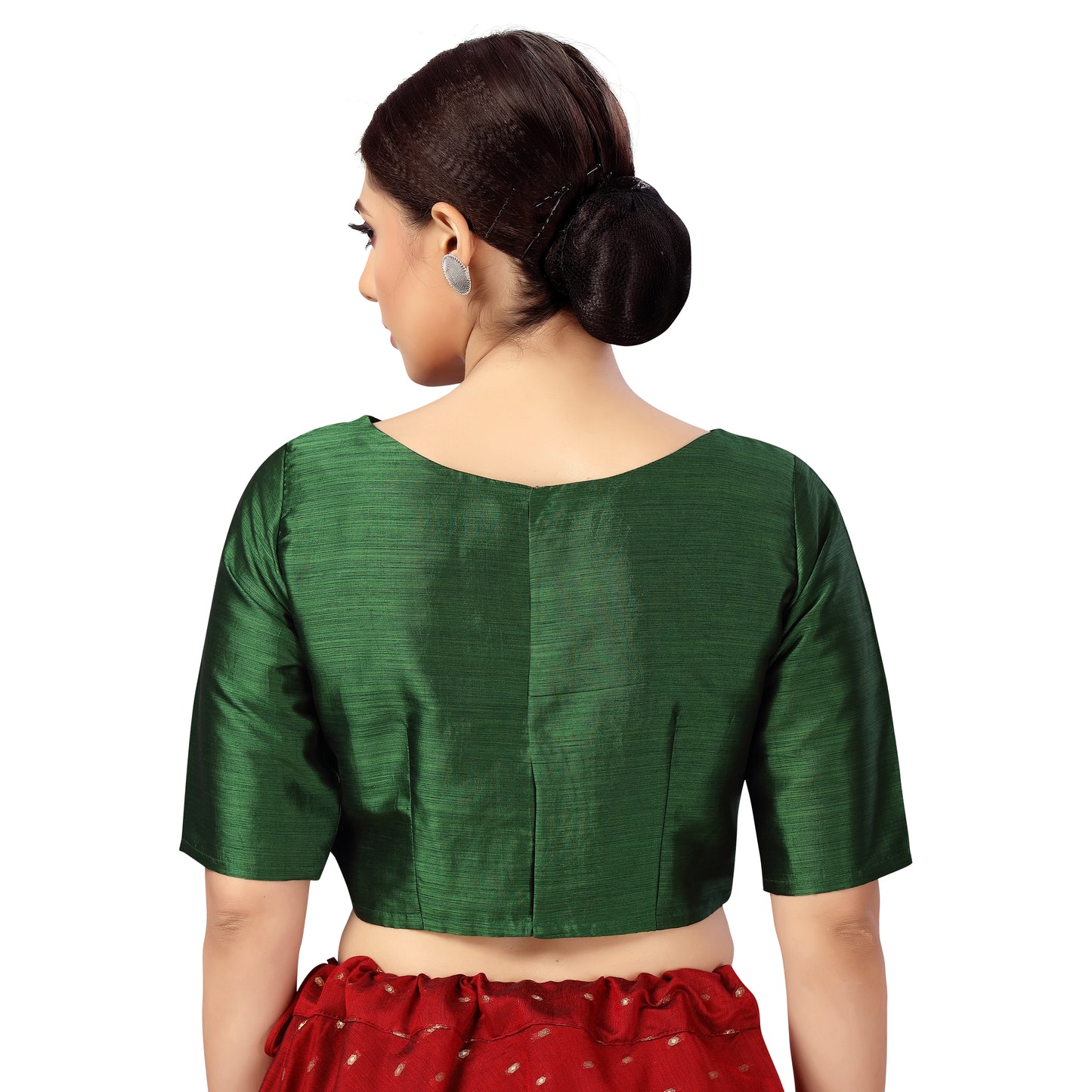 Women's Polyester Elbow Length Sleeves Plain Coloured Saree Blouse (2547 - Green)