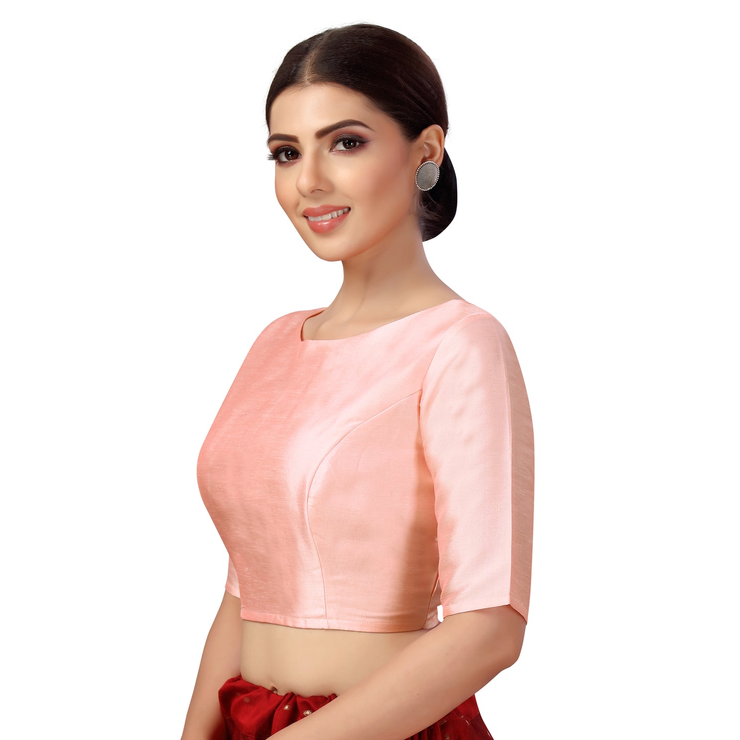 Women's Polyester Elbow Length Sleeves Plain Coloured Saree Blouse (2547 - Light Pink)