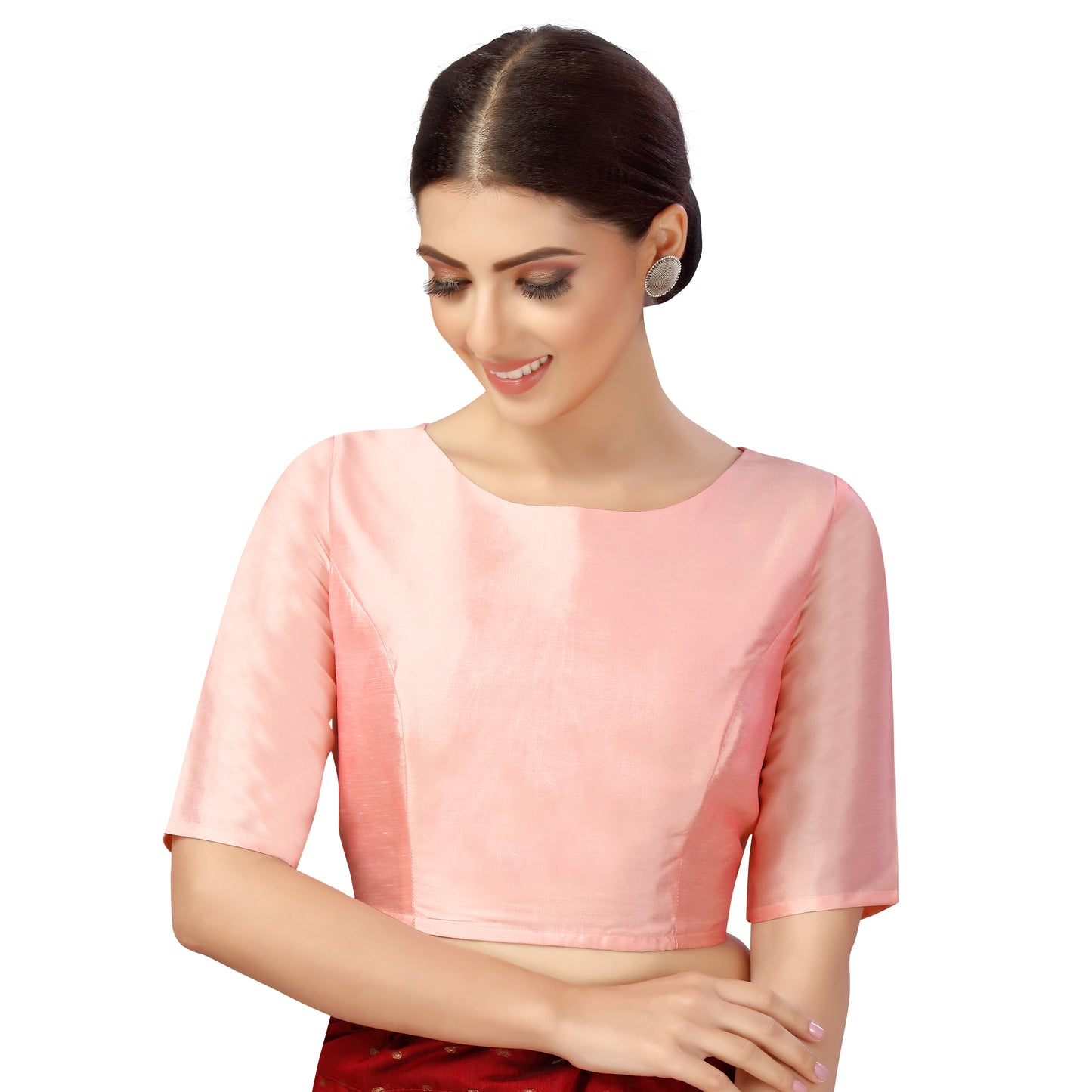 Women's Polyester Elbow Length Sleeves Plain Coloured Saree Blouse (2547 - Light Pink)