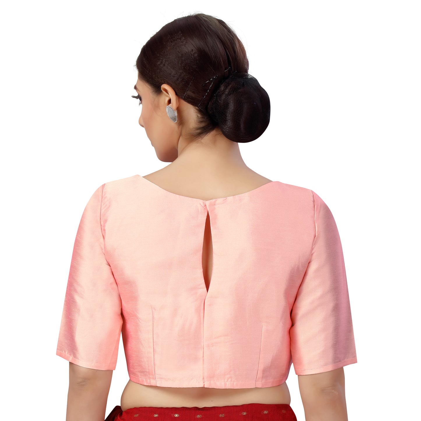 Women's Polyester Elbow Length Sleeves Plain Coloured Saree Blouse (2547 - Light Pink)