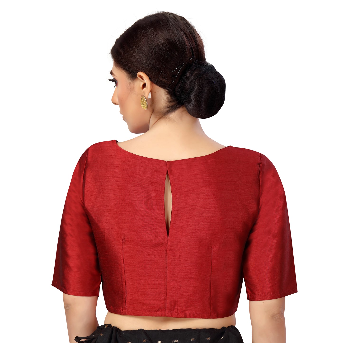 Women's Polyester Elbow Length Sleeves Plain Coloured Saree Blouse (2547 - Maroon)