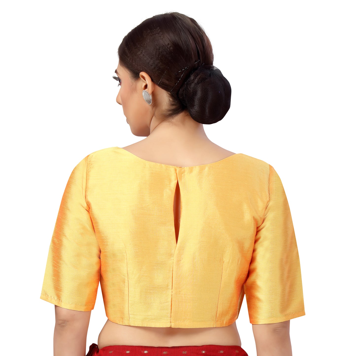 Women's Polyester Elbow Length Sleeves Plain Coloured Saree Blouse (2547 - Orange)