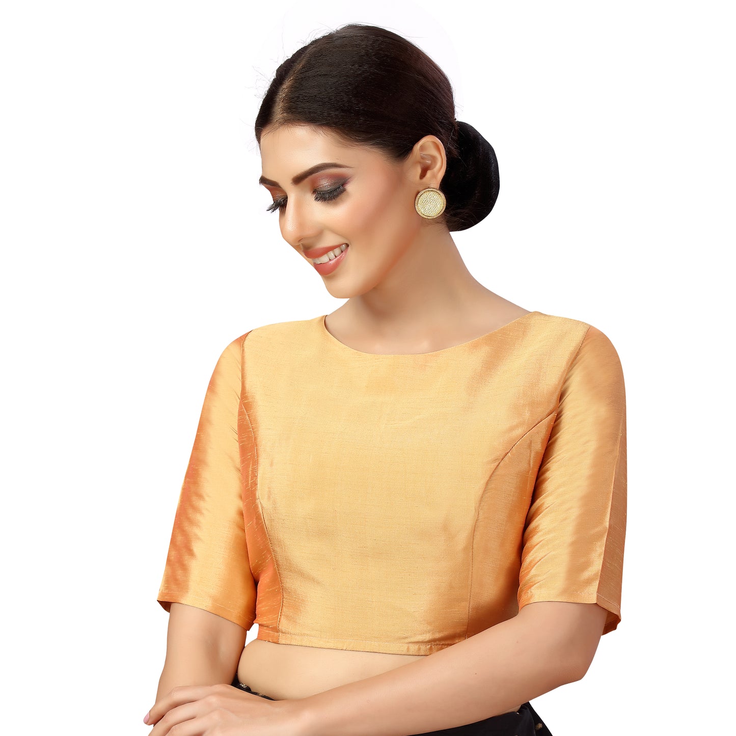 Women's Polyester Elbow Length Sleeves Plain Coloured Saree Blouse (2547 - Peach)