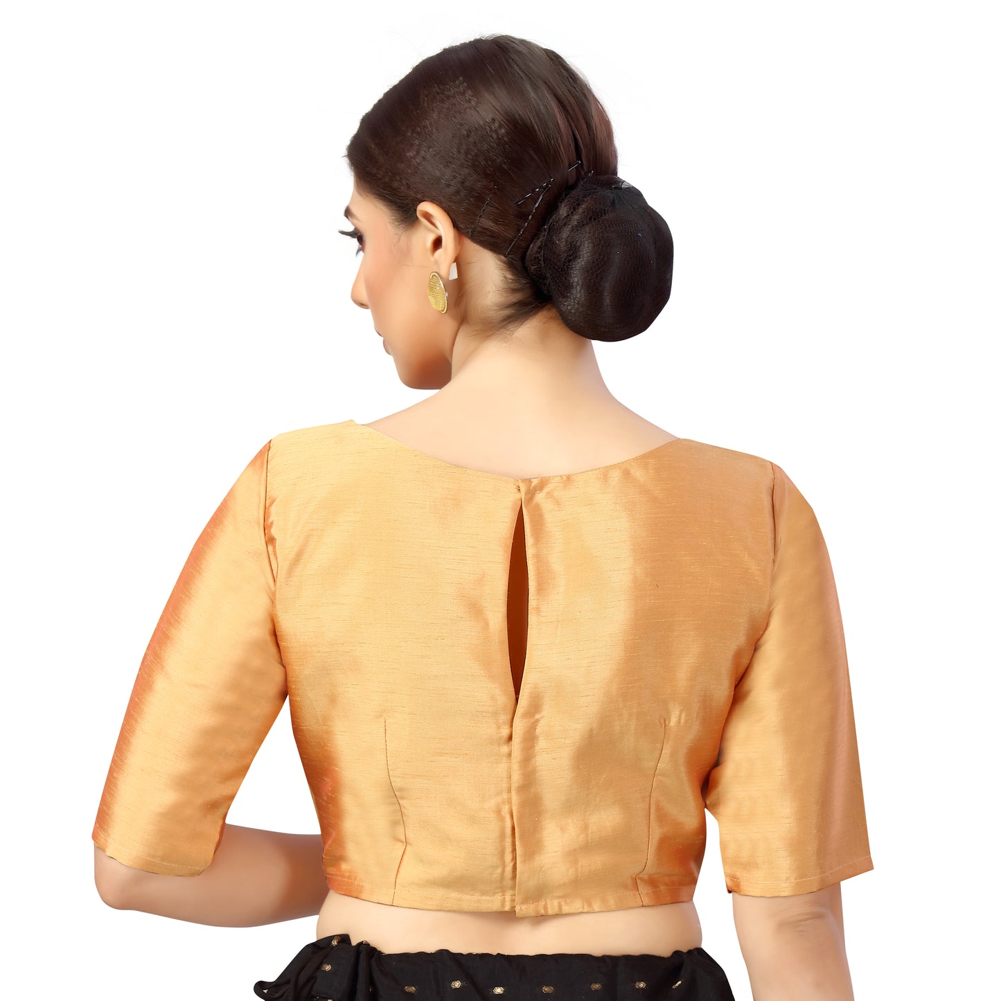 Women's Polyester Elbow Length Sleeves Plain Coloured Saree Blouse (2547 - Peach)