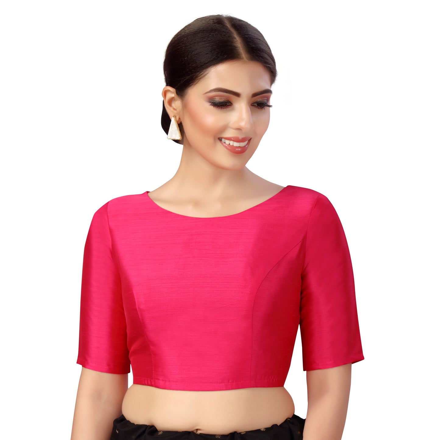 Women's Polyester Elbow Length Sleeves Plain Coloured Saree Blouse (2547 - Pink)