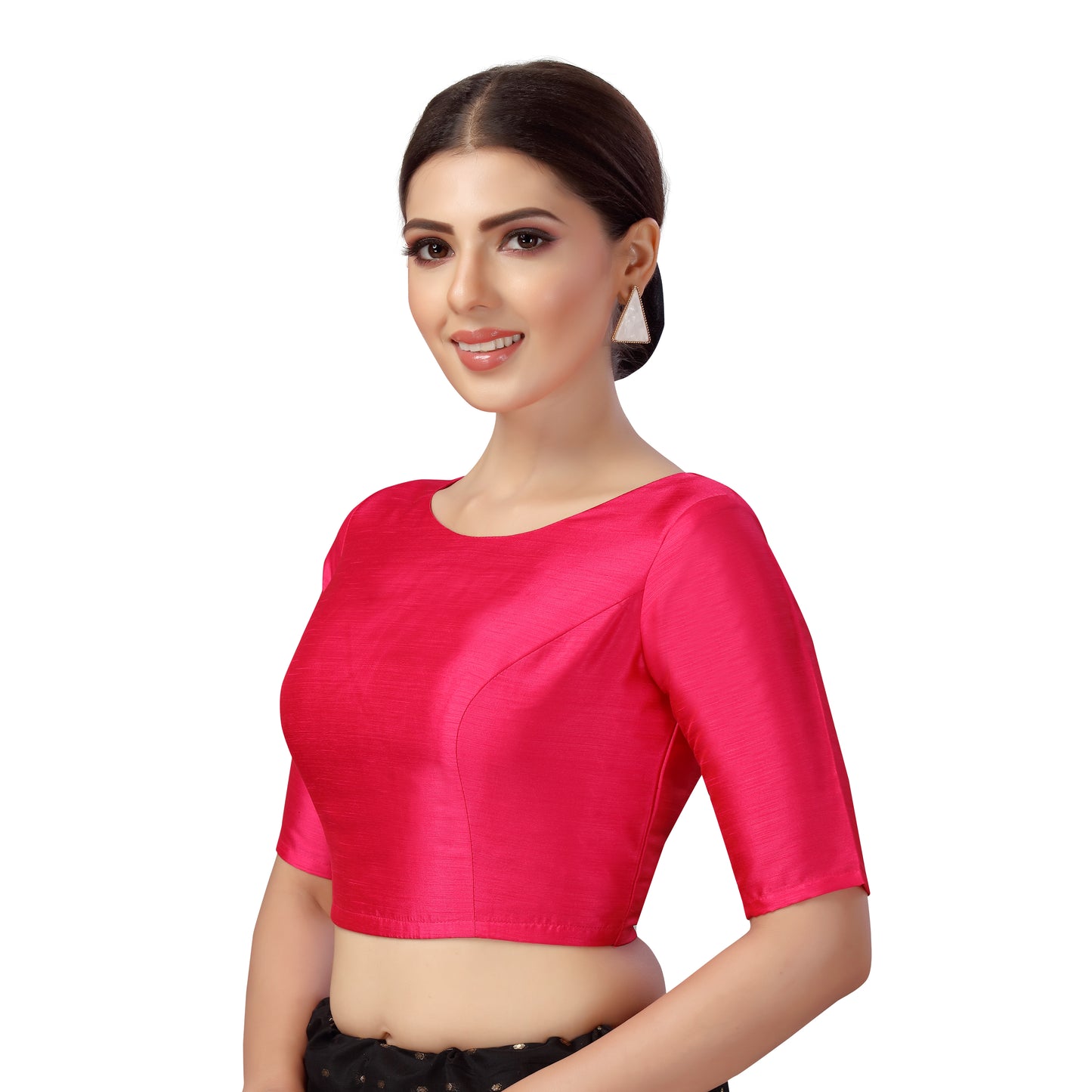 Women's Polyester Elbow Length Sleeves Plain Coloured Saree Blouse (2547 - Pink)