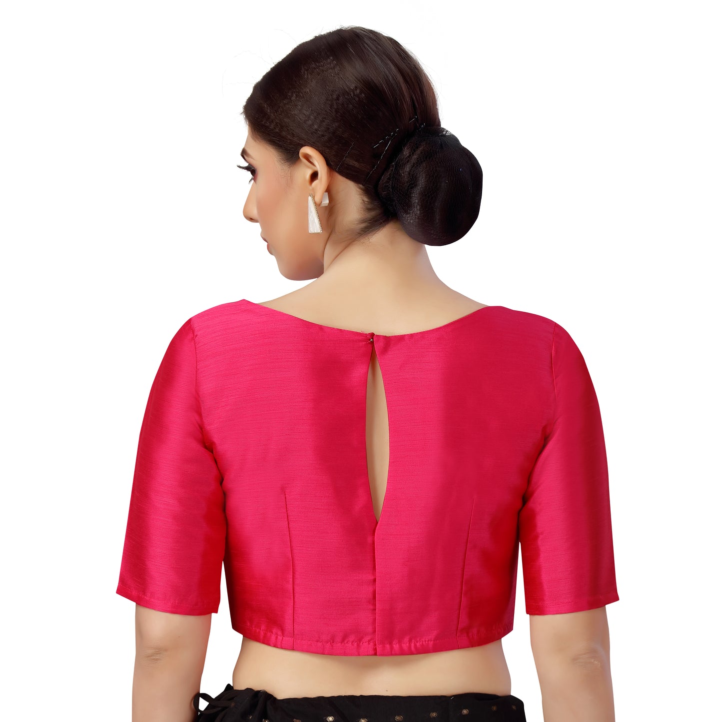 Women's Polyester Elbow Length Sleeves Plain Coloured Saree Blouse (2547 - Pink)