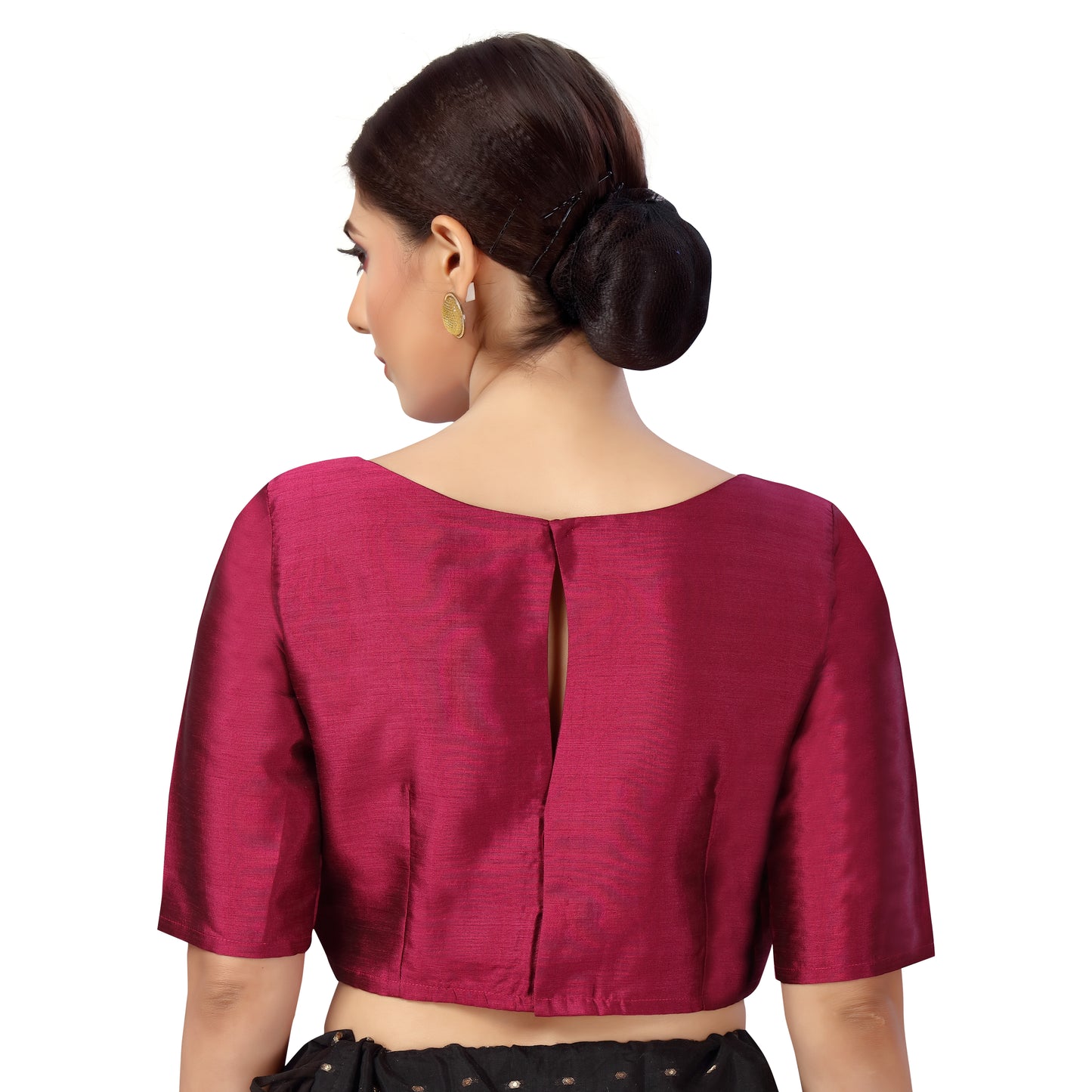 Women's Polyester Elbow Length Sleeves Plain Coloured Saree Blouse (2547 - Wine)