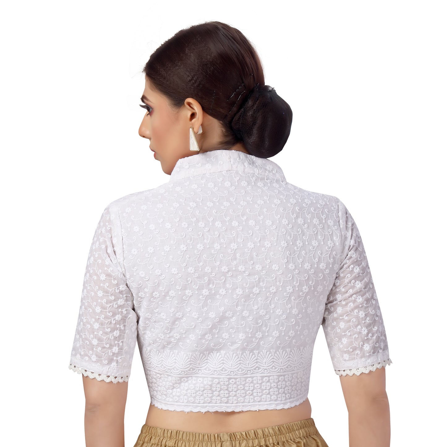 Women's White Chikankari Cotton Blouse (Design 2548)