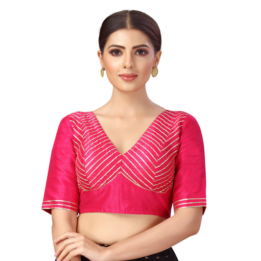 Women's Pink Gota Work Polyester Blouse (Design 2553)