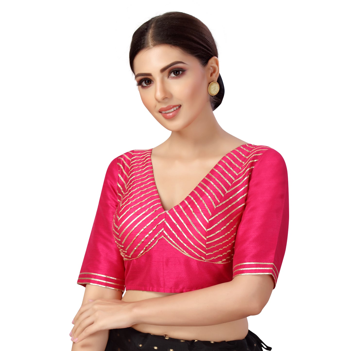 Women's Pink Gota Work Polyester Blouse (Design 2553)