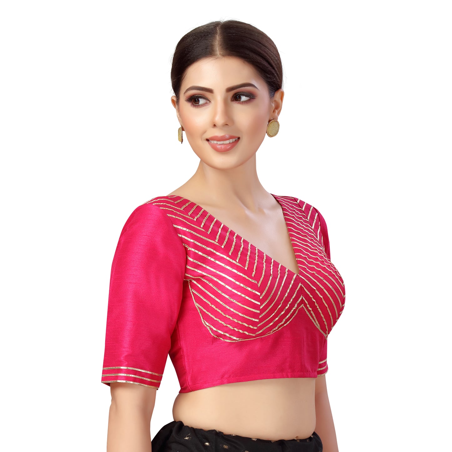 Women's Pink Gota Work Polyester Blouse (Design 2553)