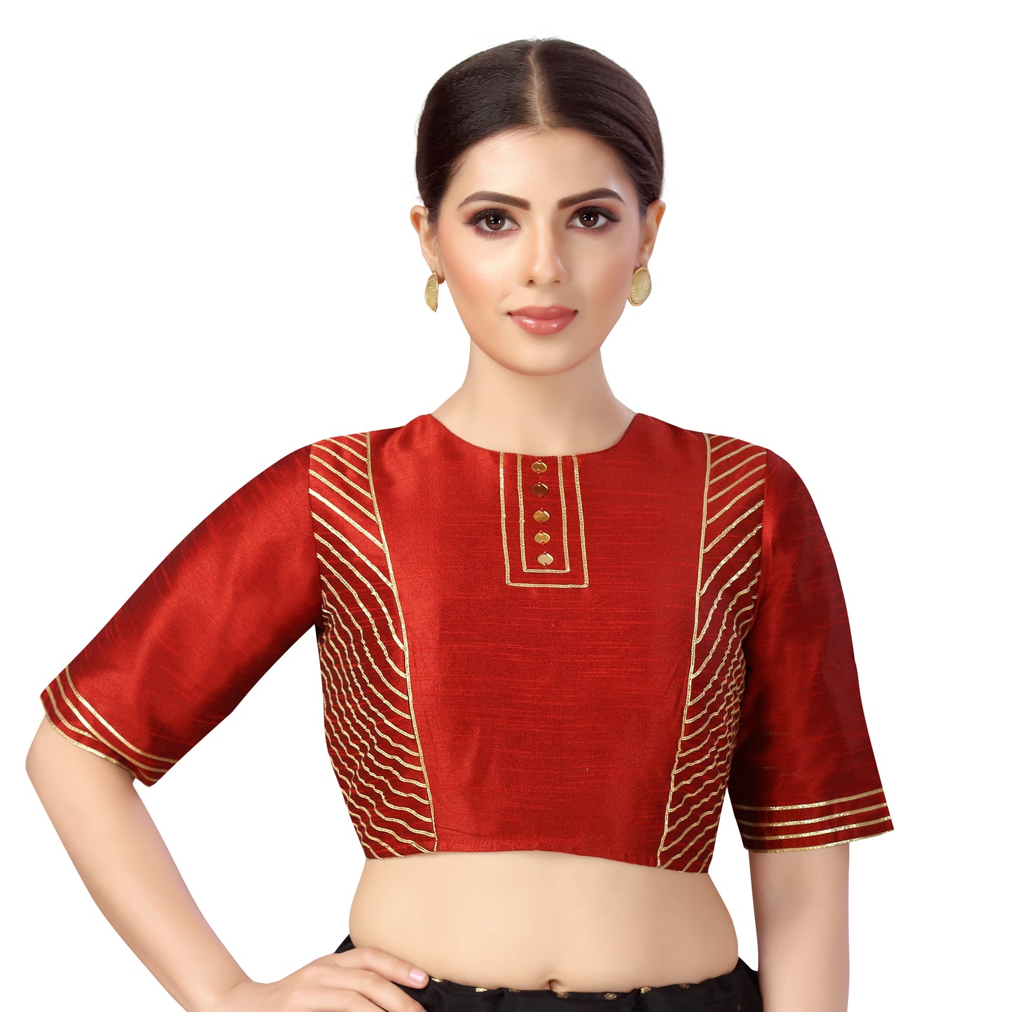 Women's Maroon Gota Work Polyester Blouse (Design 2557)