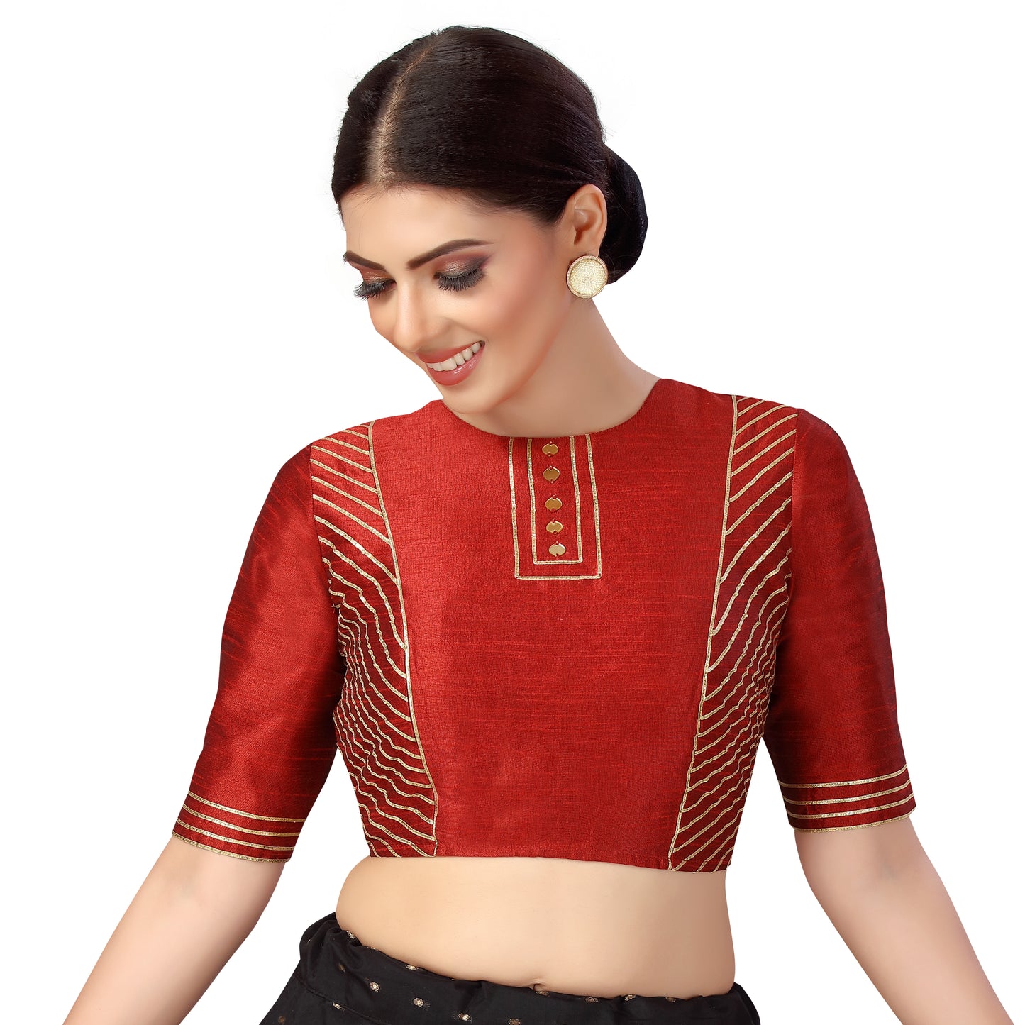 Women's Maroon Gota Work Polyester Blouse (Design 2557)