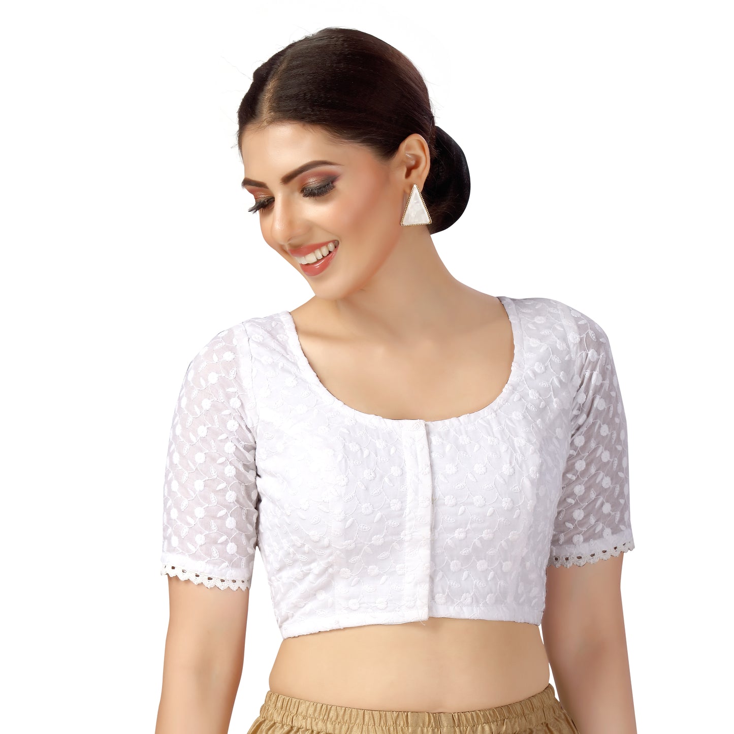 Women's White Chikankari Cotton Blouse (Design 2558)