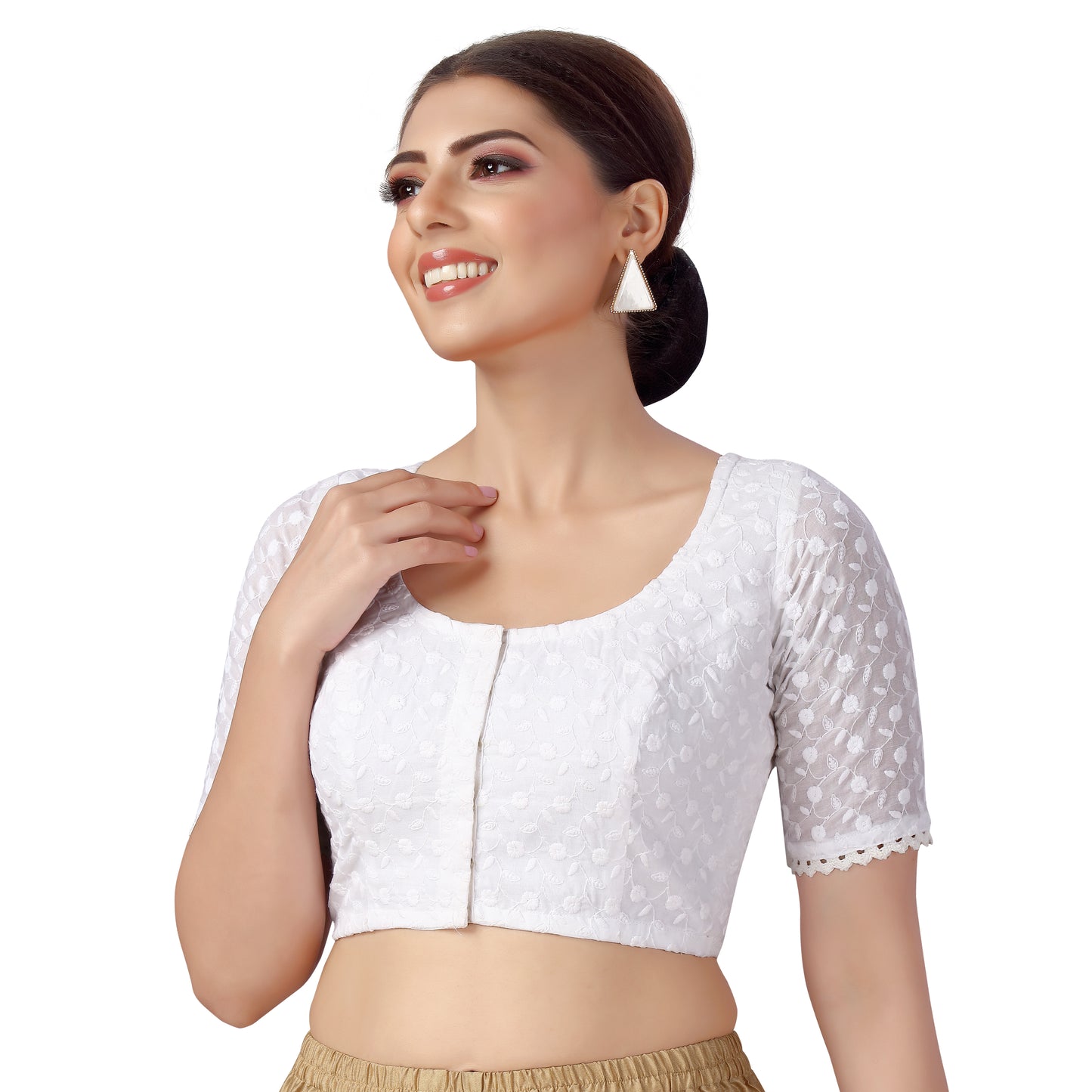 Women's White Chikankari Cotton Blouse (Design 2558)