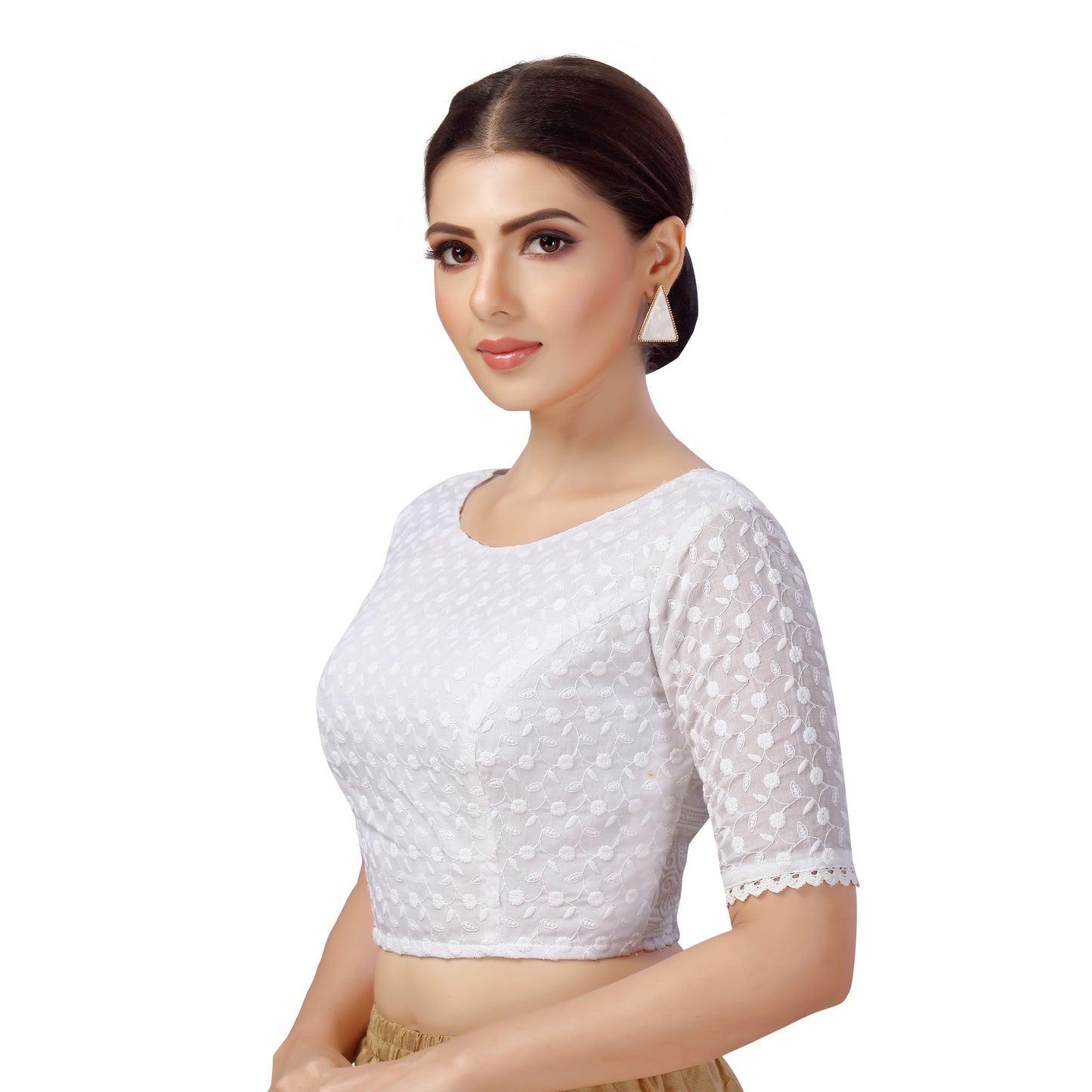 Women's White Chikankari Cotton Blouse (Design 2563)